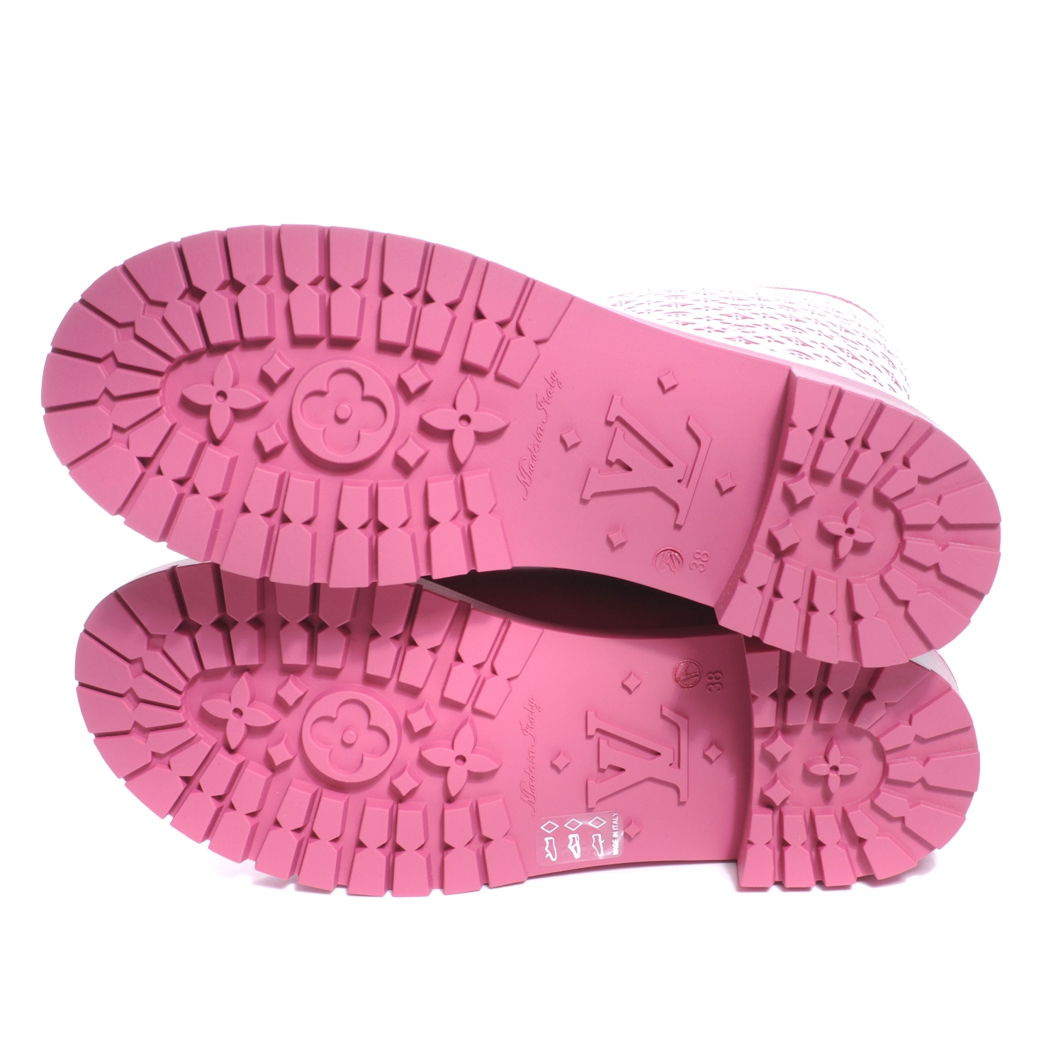 LOUIS VUITTON Rubber Monogram Splash High Boots Pink 49575