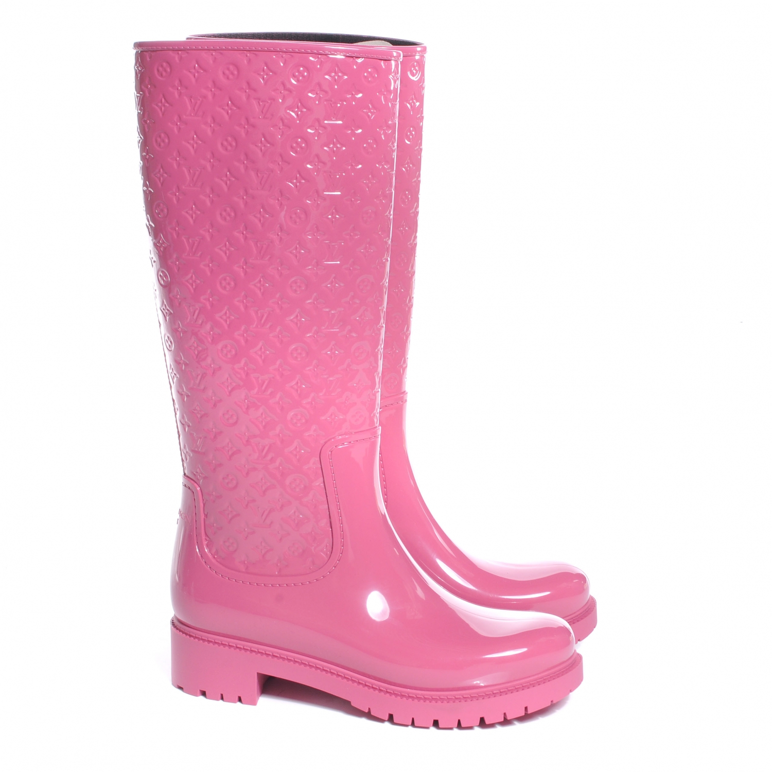 LOUIS VUITTON Rubber Monogram Splash High Boots Pink 49575