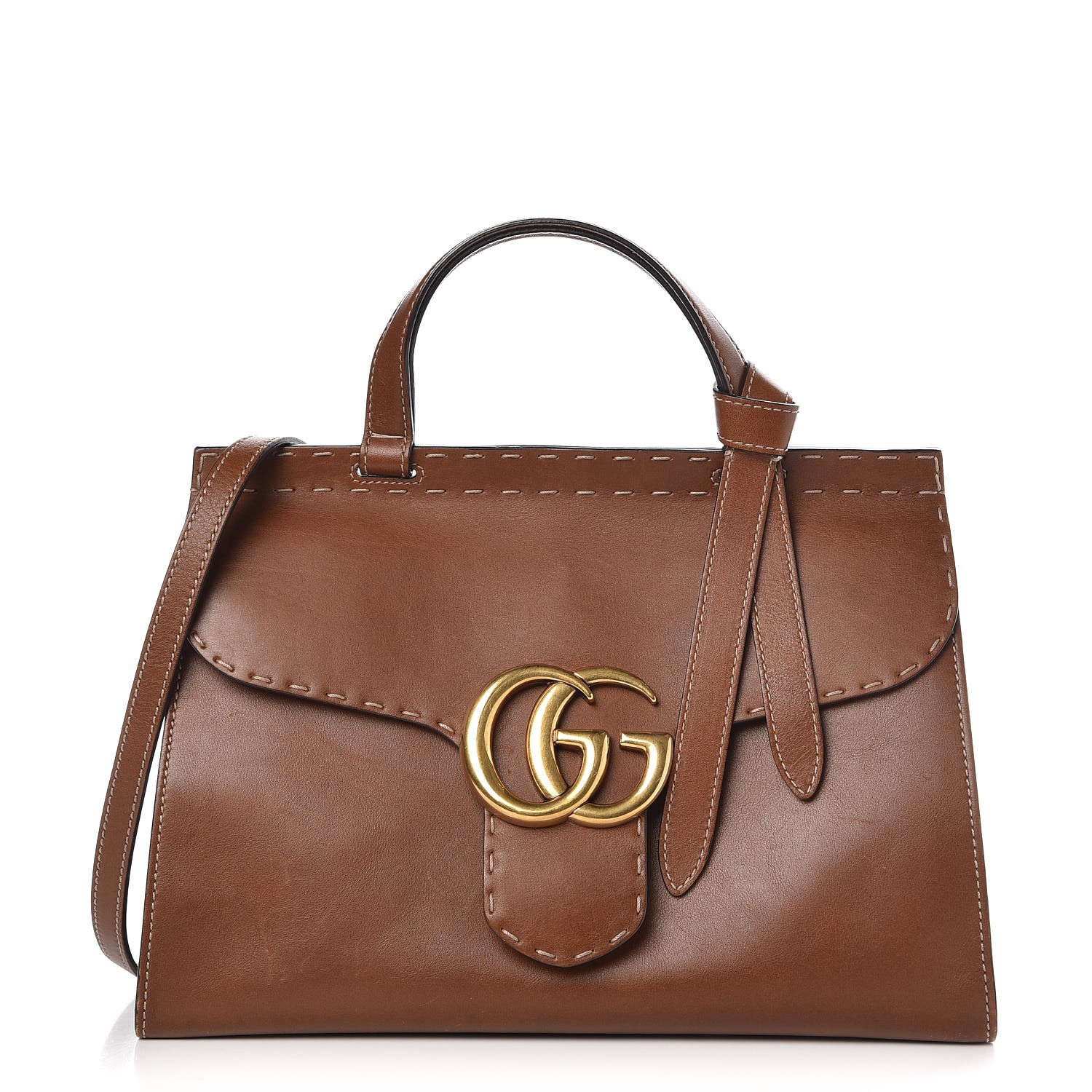GUCCI Calfskin Small GG Marmont Top Handle Bag Brown 298042 | FASHIONPHILE