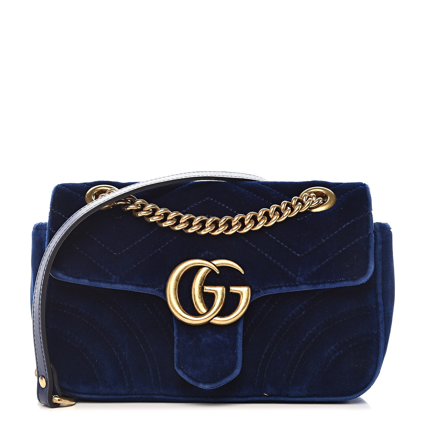 GUCCI Velvet Matelasse Mini GG Marmont Shoulder Bag Cobalt Blue 520273