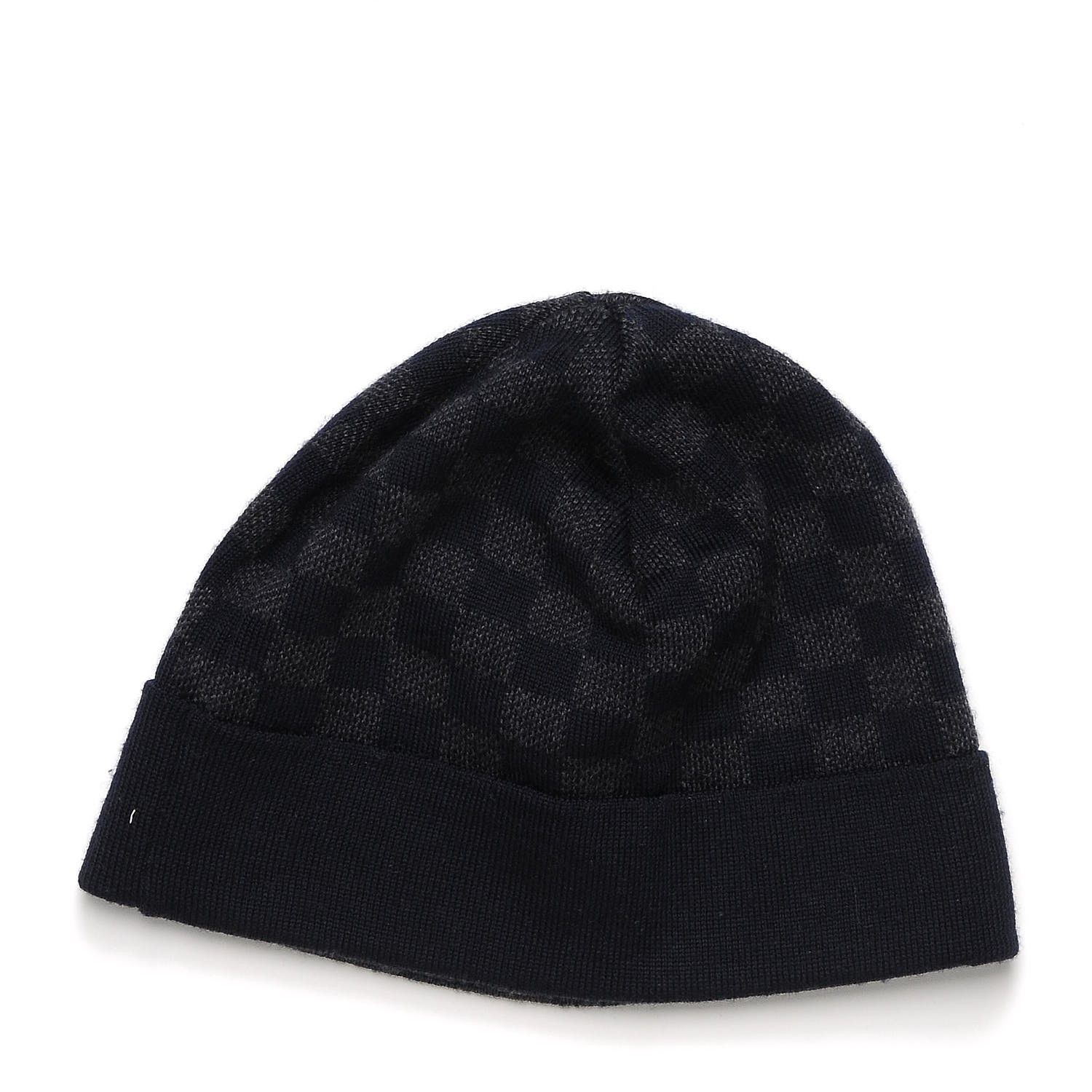 LOUIS VUITTON Wool Bonnet Petit Damier Beanie Hat Navy 236446