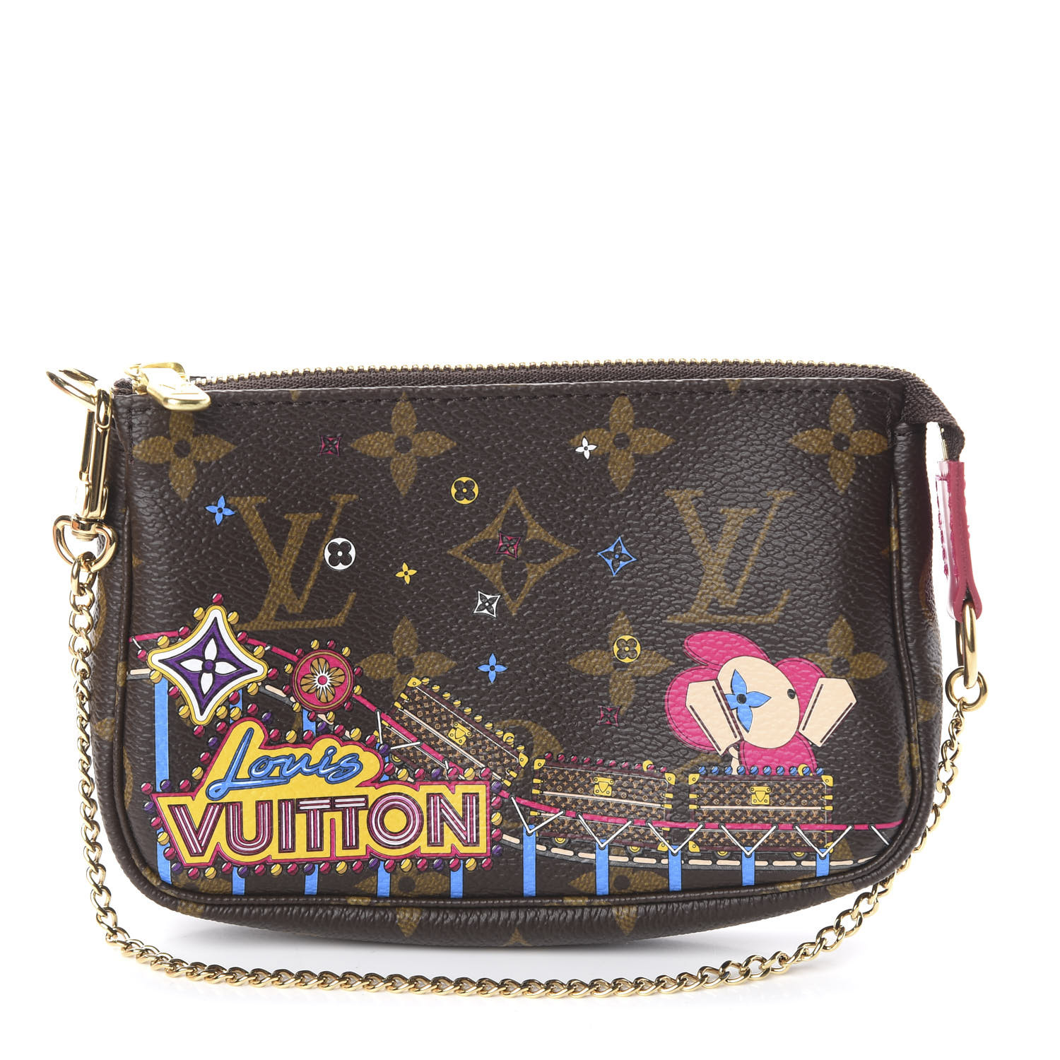 LOUIS VUITTON Monogram 2020 Christmas Animation Roller Coaster Mini Pochette Accessories Pivoine ...