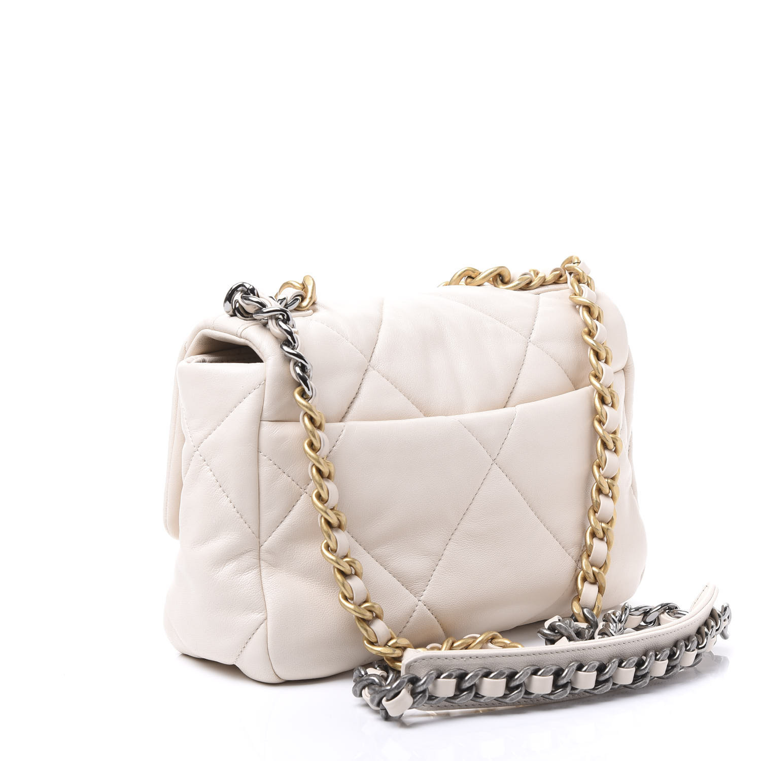 CHANEL Lambskin Quilted Medium Chanel 19 Flap White 556417