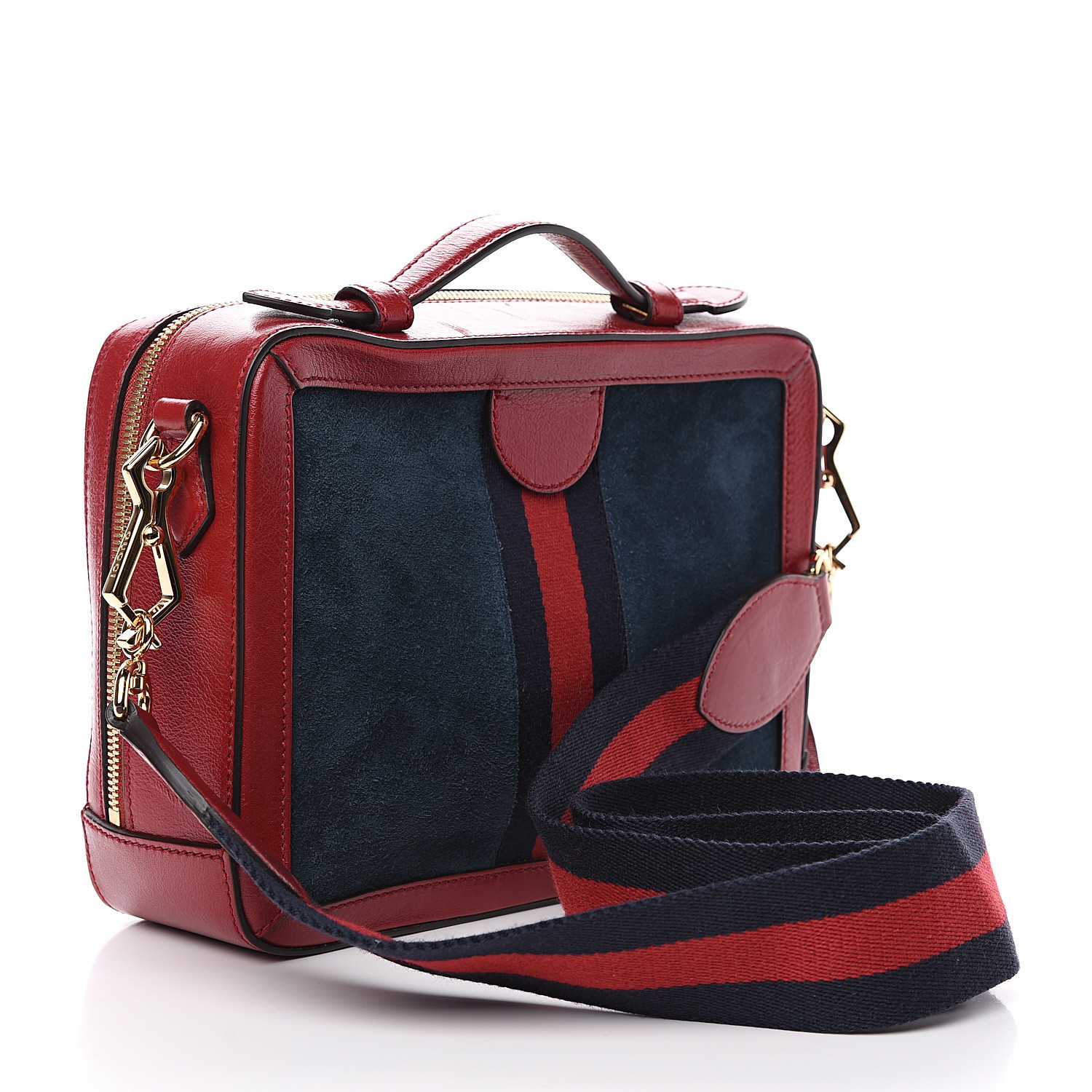 GUCCI Suede Calfskin Small Ophidia Top Handle Bag Red Blue 547504