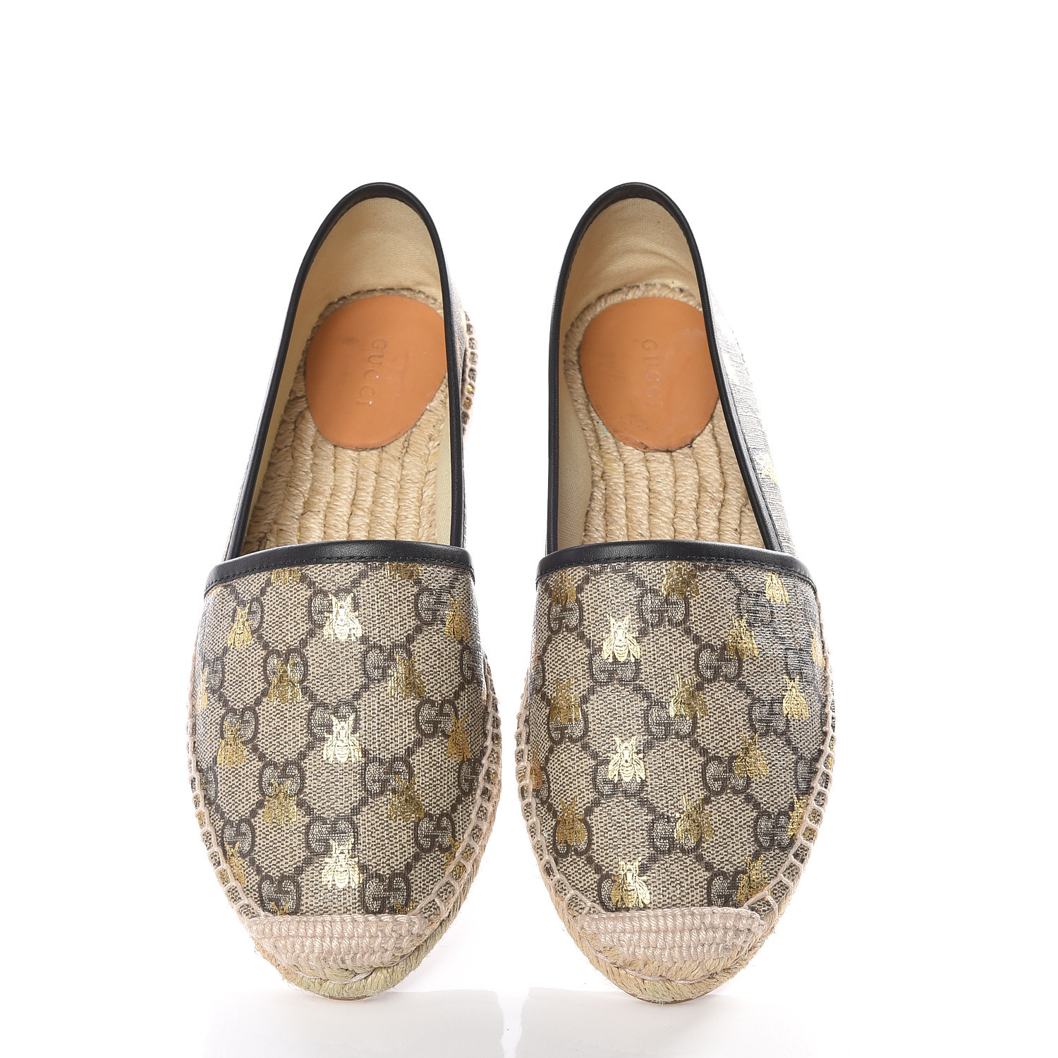 Gucci GG Supreme Bees Espadrille Flats 37 Ebony Oro Black 547230