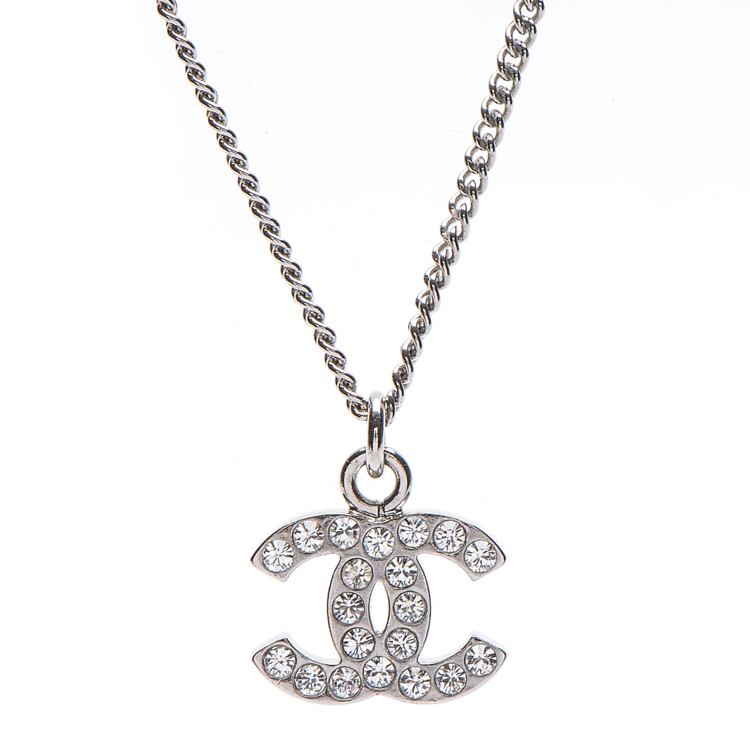 CHANEL Crystal Timeless CC Necklace Silver 194608