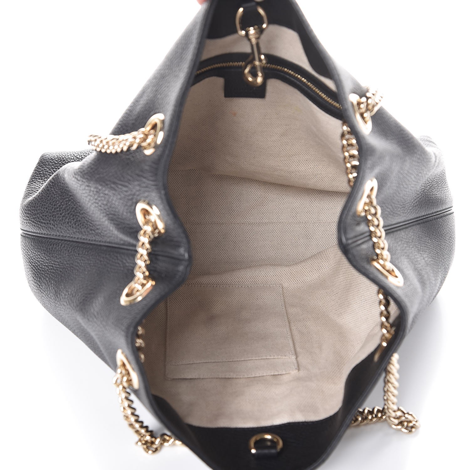 GUCCI Pebbled Calfskin Medium Soho Chain Shoulder Bag Black 316535