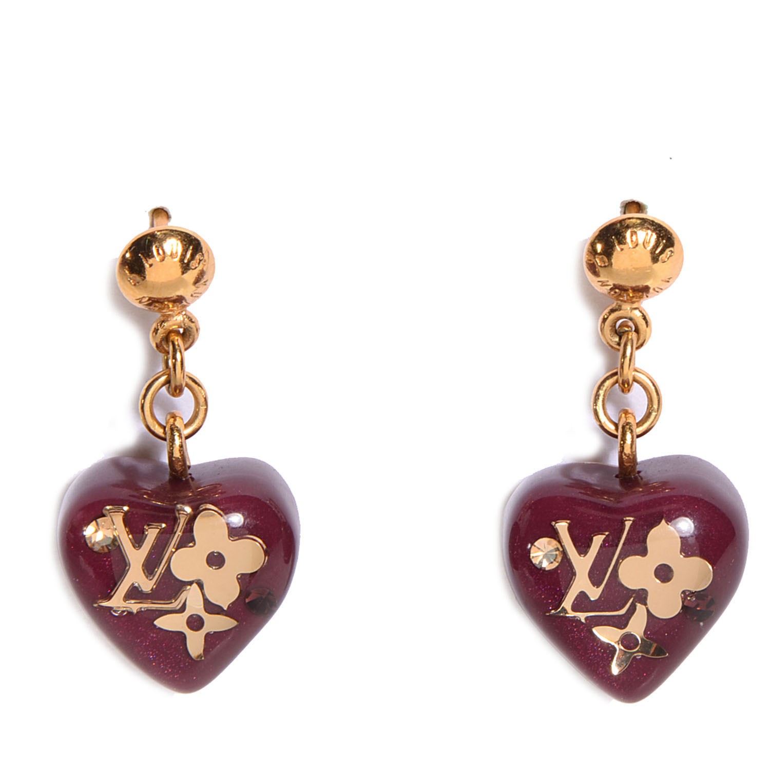 LOUIS VUITTON Inclusion Heart Earrings Rouge Fauviste 96814
