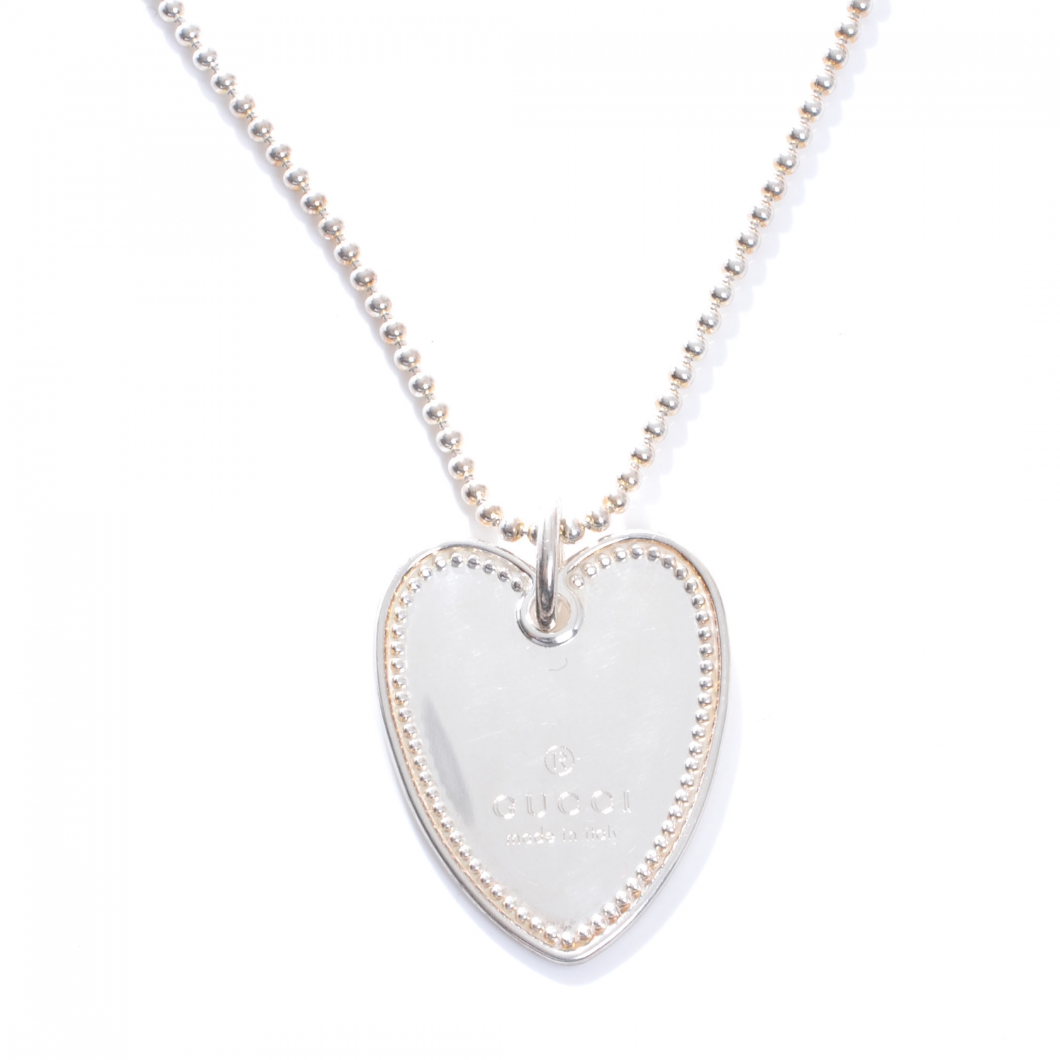 GUCCI Sterling Silver Heart Tag Necklace 44566