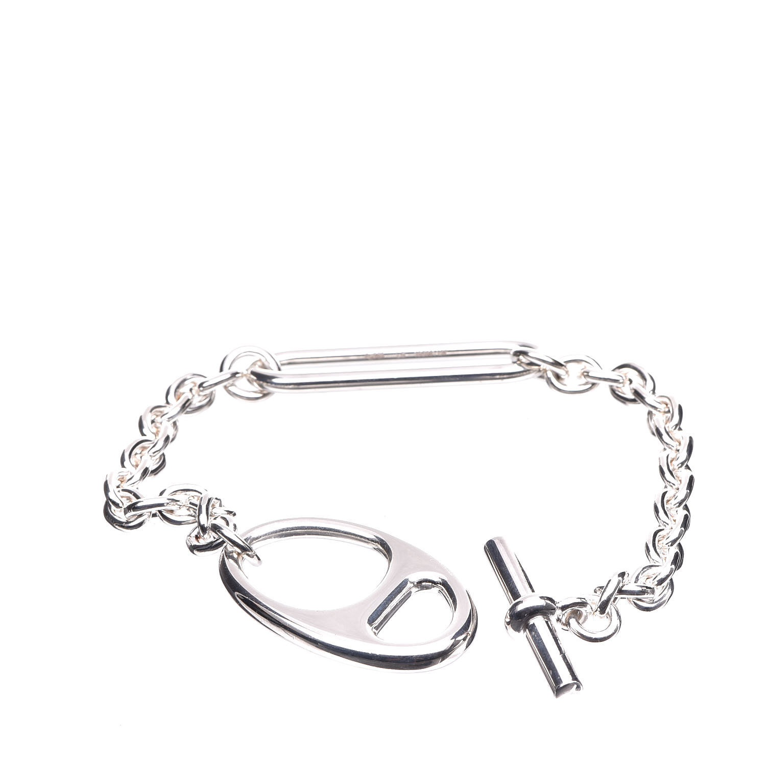 HERMES Sterling Silver Chaine d'Ancre Twist Bracelet LG 353499 