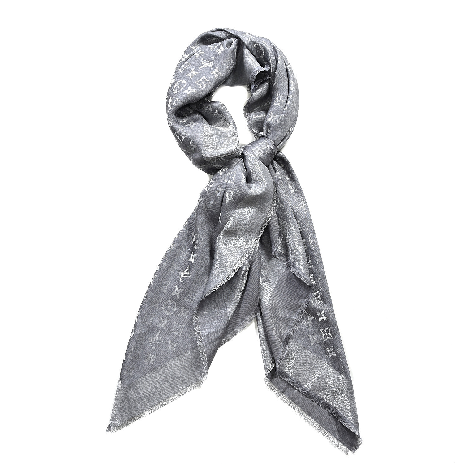 LOUIS VUITTON Silk Lurex Wool Monogram Shine Shawl Charcoal Grey 532439
