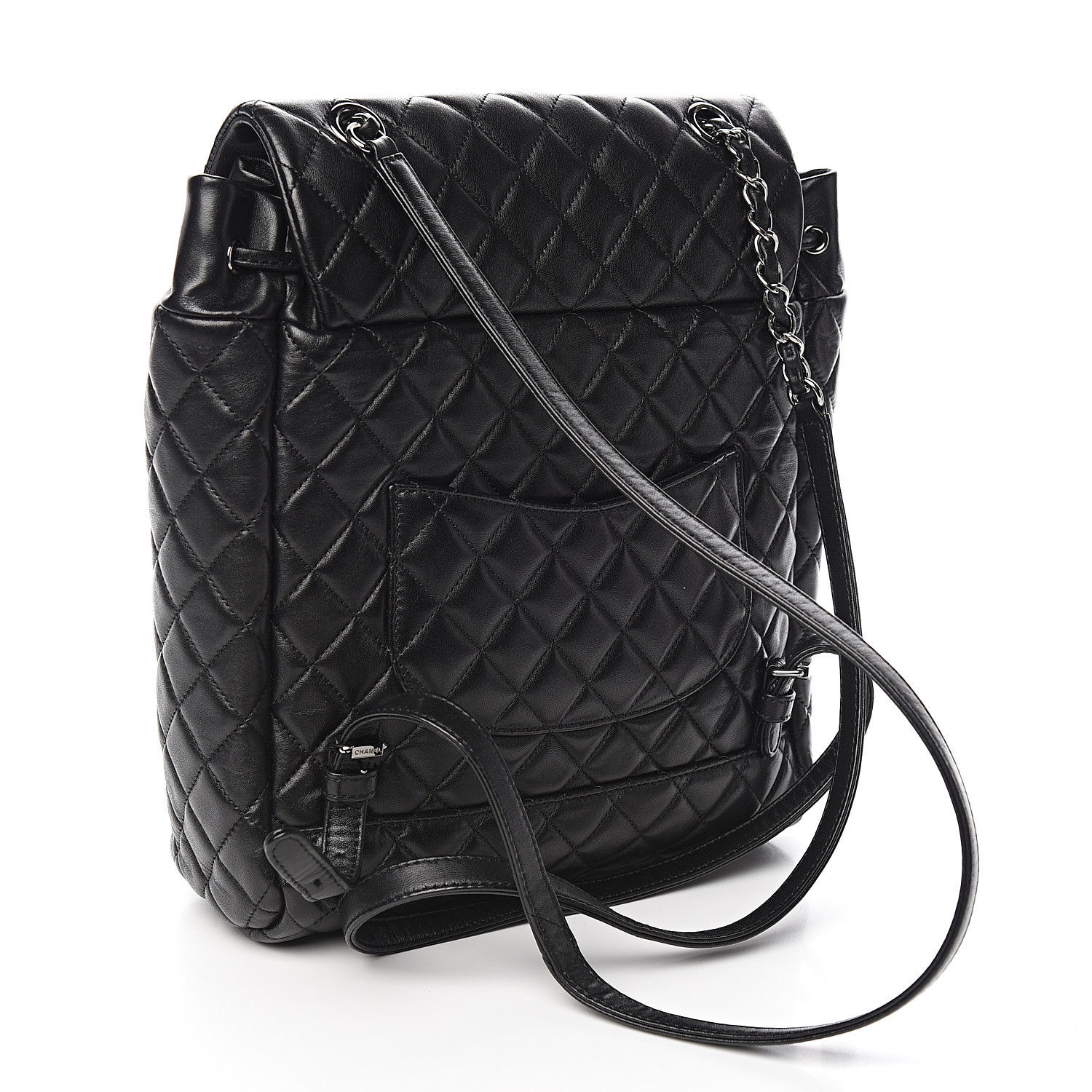 black bag with gold shells on strap