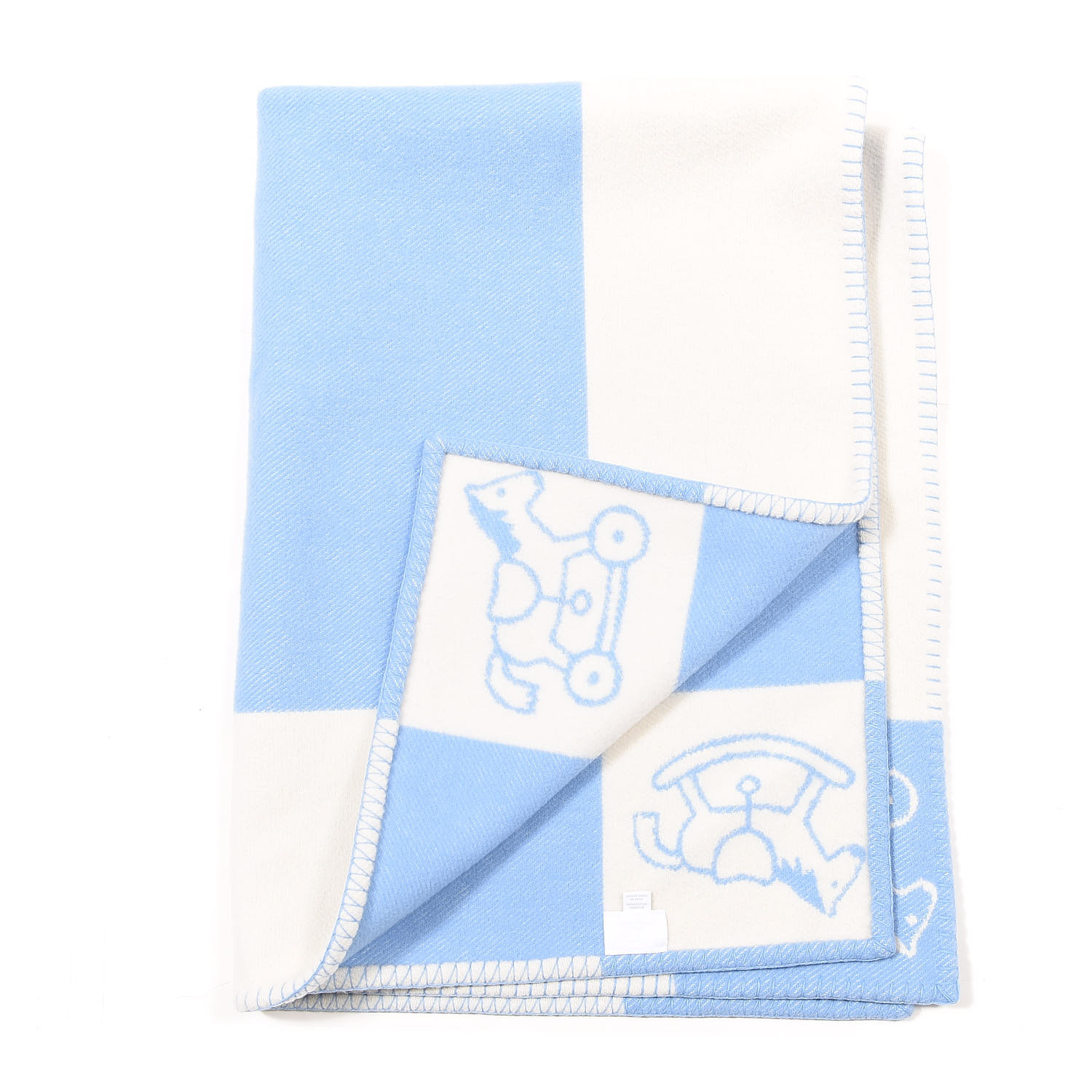 HERMES Wool Cashmere Adada Avalon Baby Blanket Blue Glacier 608928 FASHIONPHILE