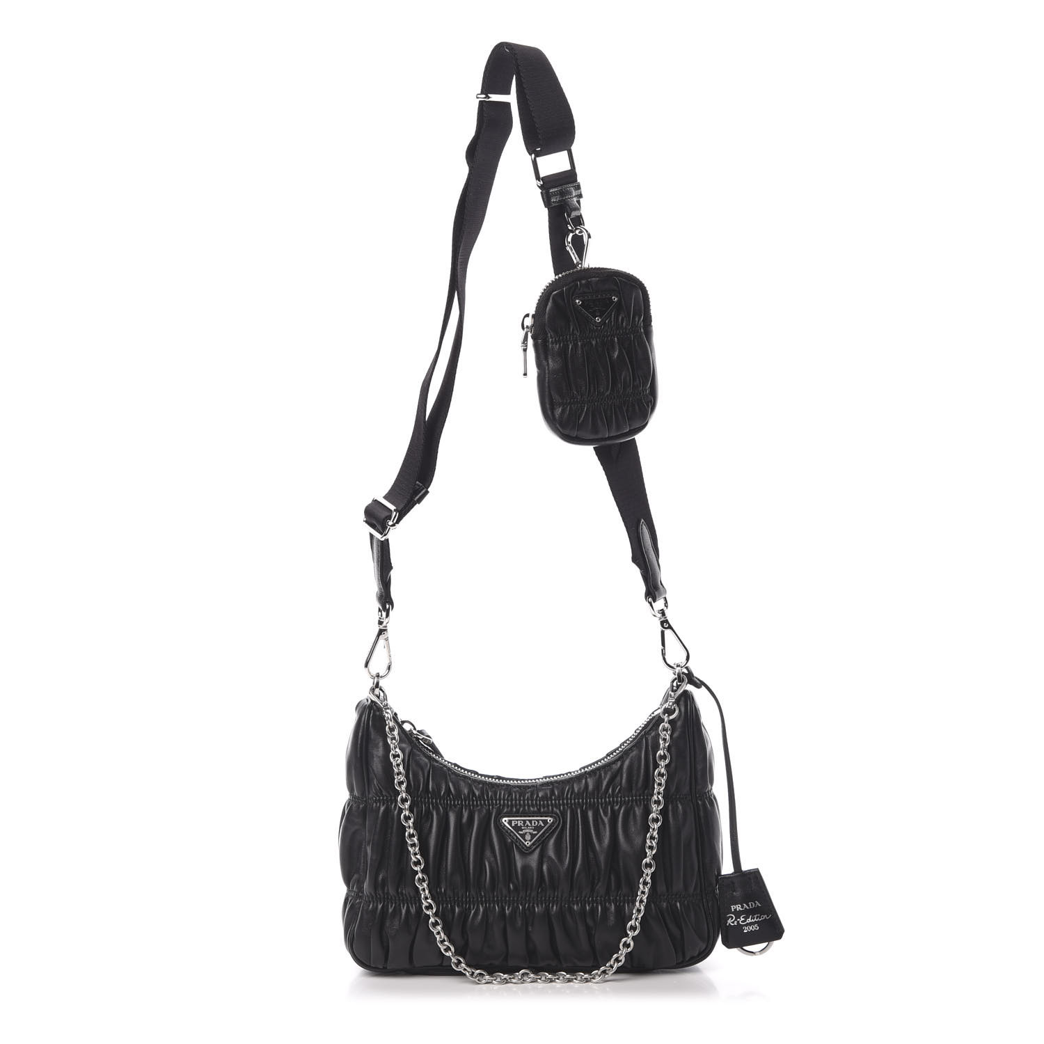 PRADA Nappa Gaufre Re-Edition 2005 Shoulder Bag Black 608074