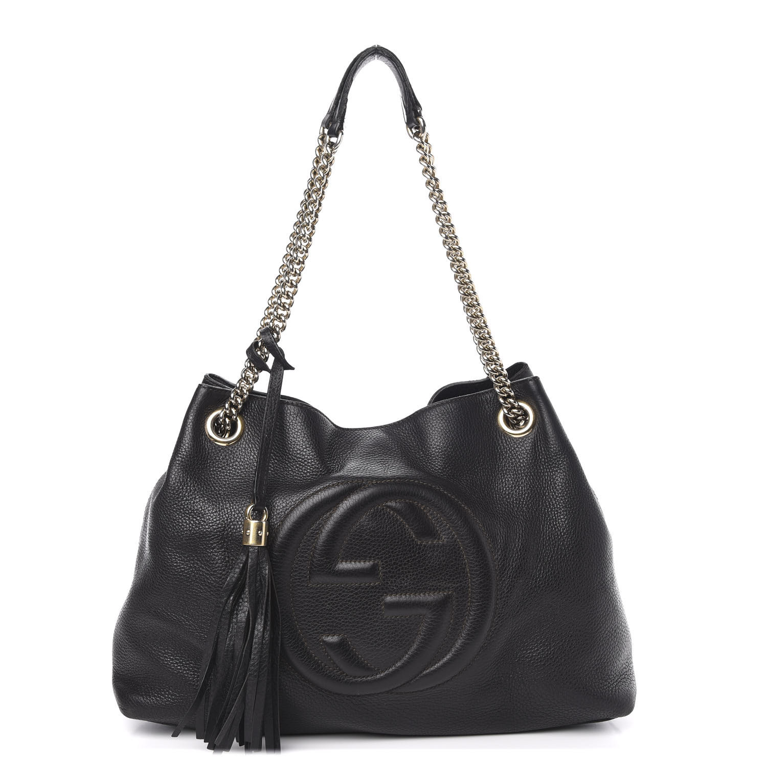 gucci pebbled calfskin medium soho chain shoulder bag black