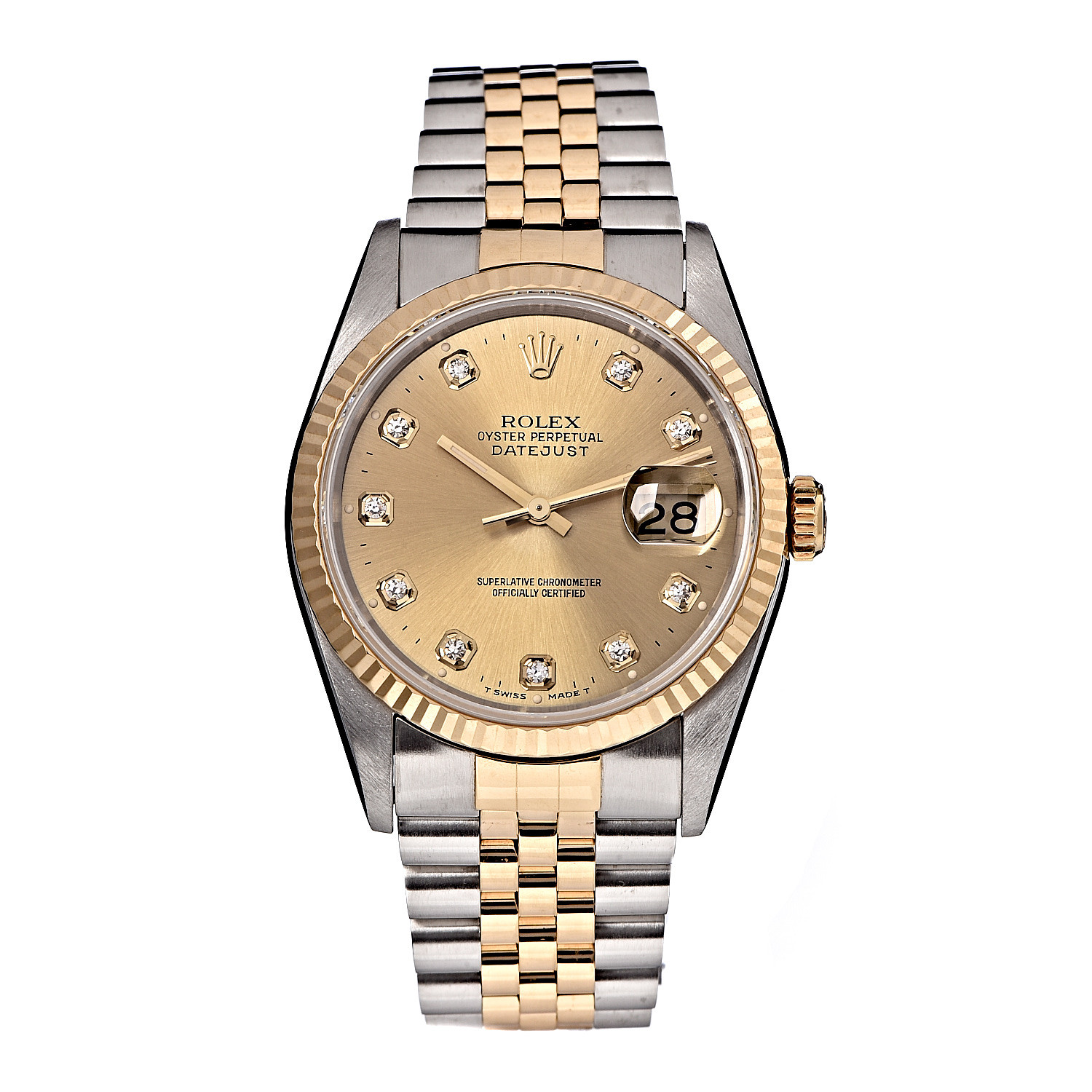 ROLEX Stainless Steel 18K Yellow Gold Diamond 36mm Oyster Perpetual
