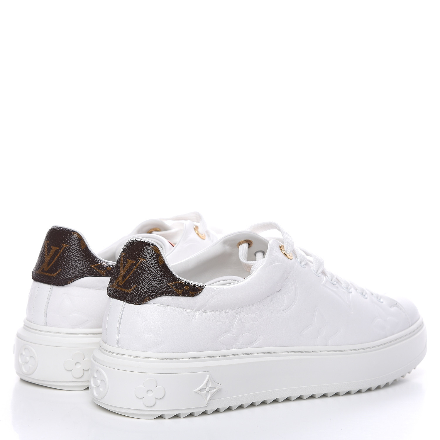 LOUIS VUITTON Lambskin Embossed Monogram Out Sneakers 40.5 White 480982 | FASHIONPHILE