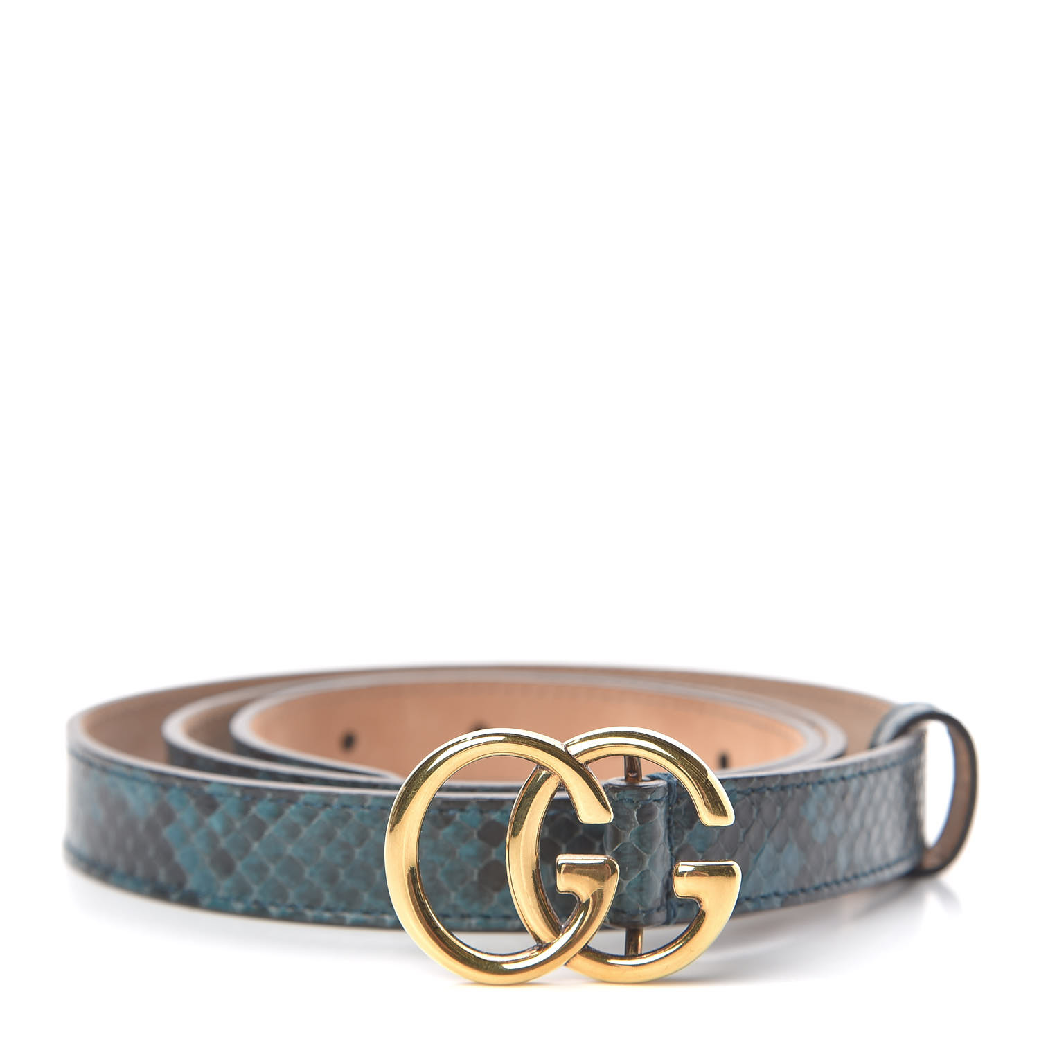 GUCCI Snakeskin Double G 20mm Belt 90 36 Green 478557