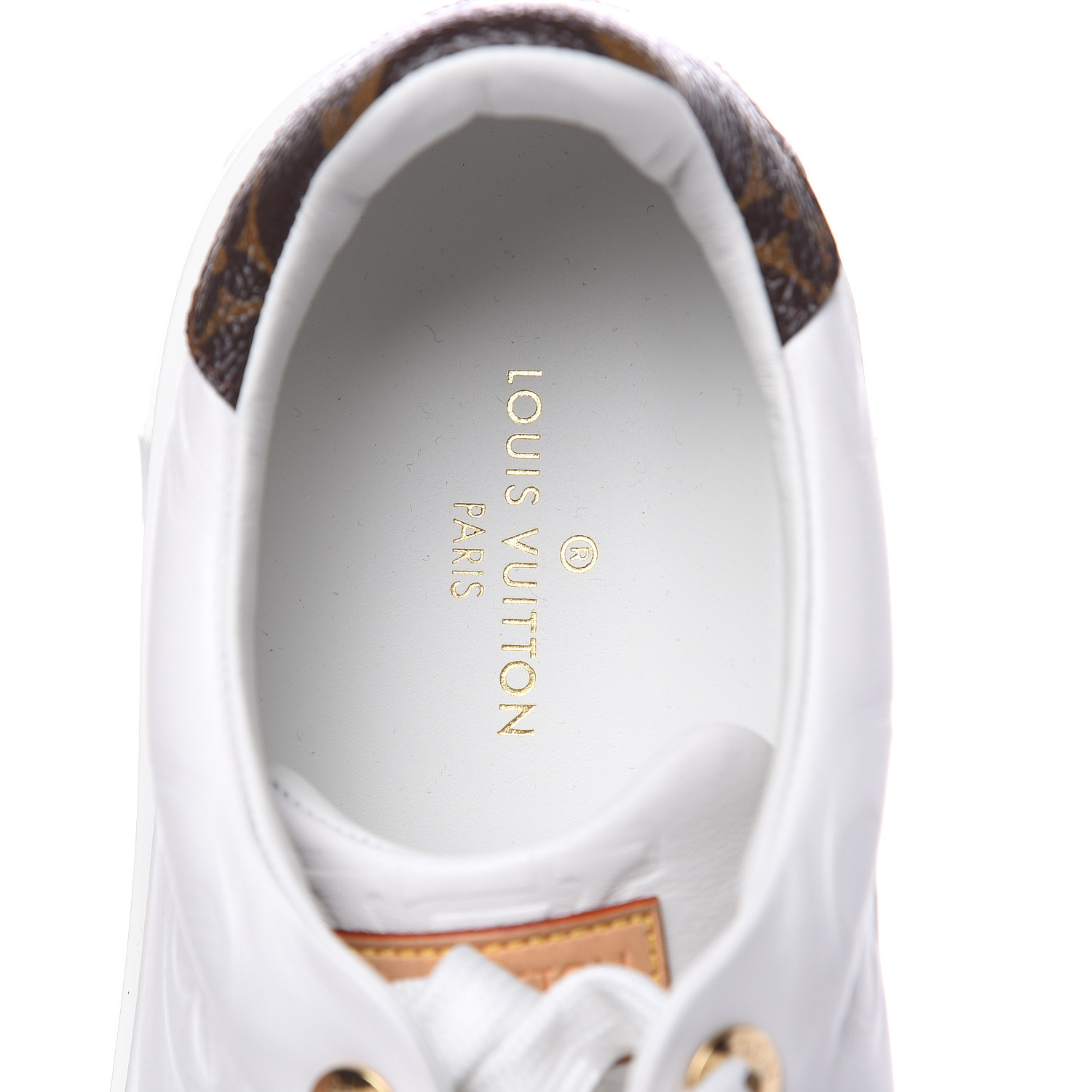 LOUIS VUITTON Monogram Lambskin Womens Time Out Sneakers 40.5 White 480982