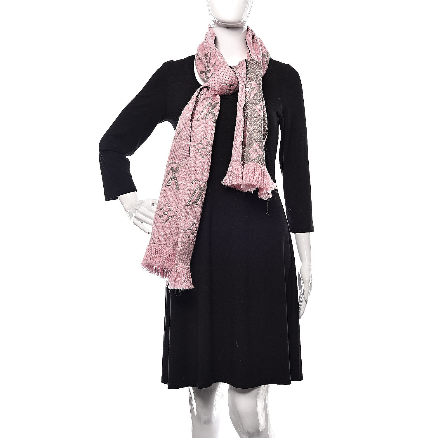 LOUIS VUITTON Wool Silk Logomania Shine Scarf Pink 481984