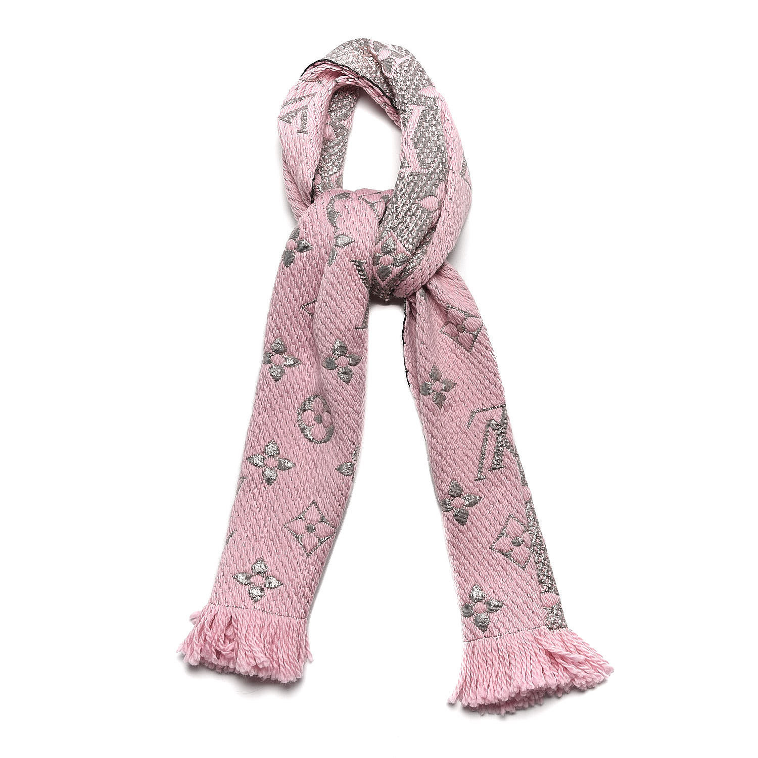 ledig stilling Stor mængde Bedrift LOUIS VUITTON Wool Silk Logomania Shine Scarf Pink 481984 | FASHIONPHILE