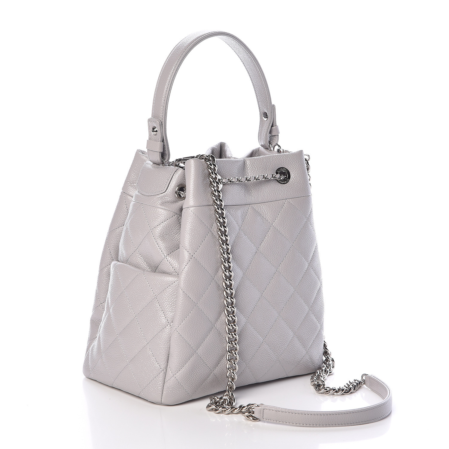 chanel quilted drawstring bag