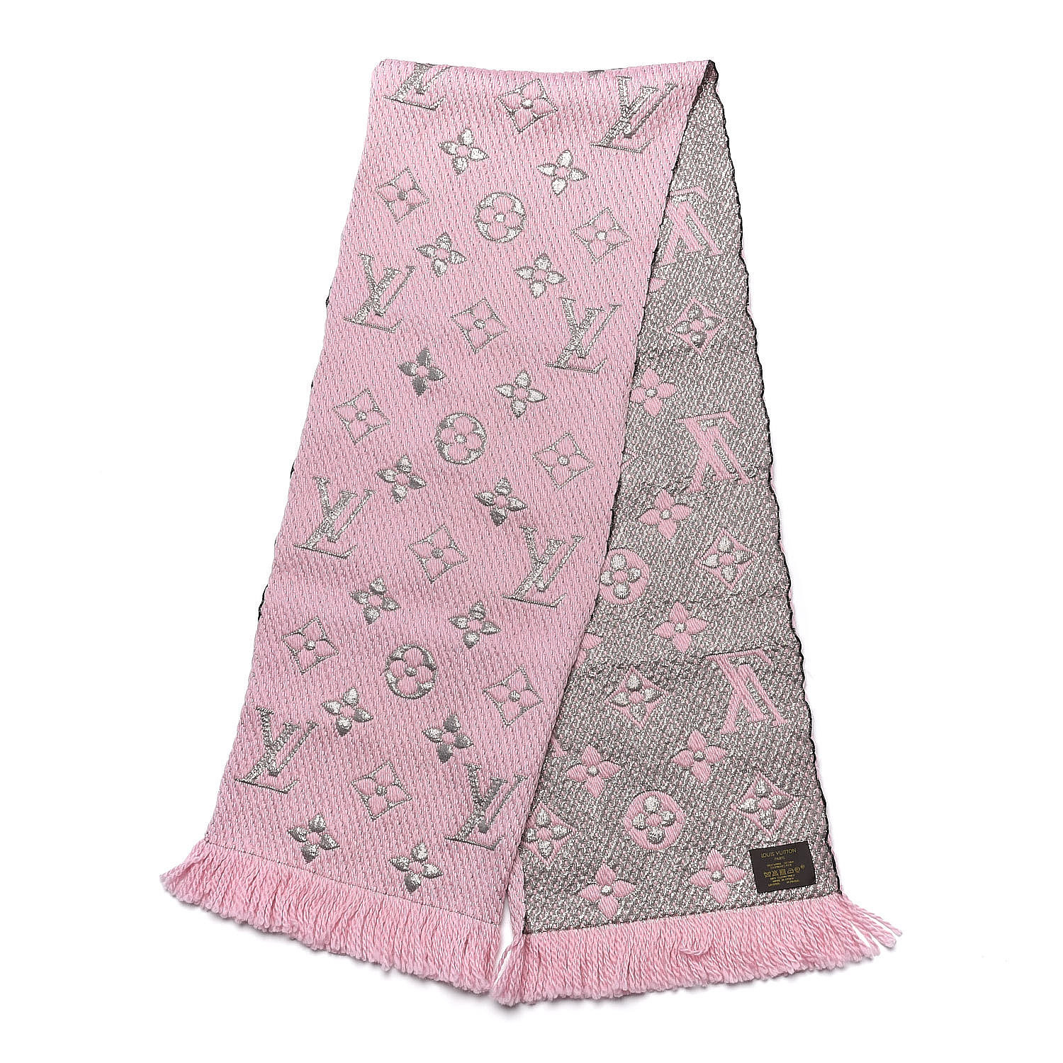 LOUIS VUITTON Wool Silk Logomania Shine Scarf Pink 481984