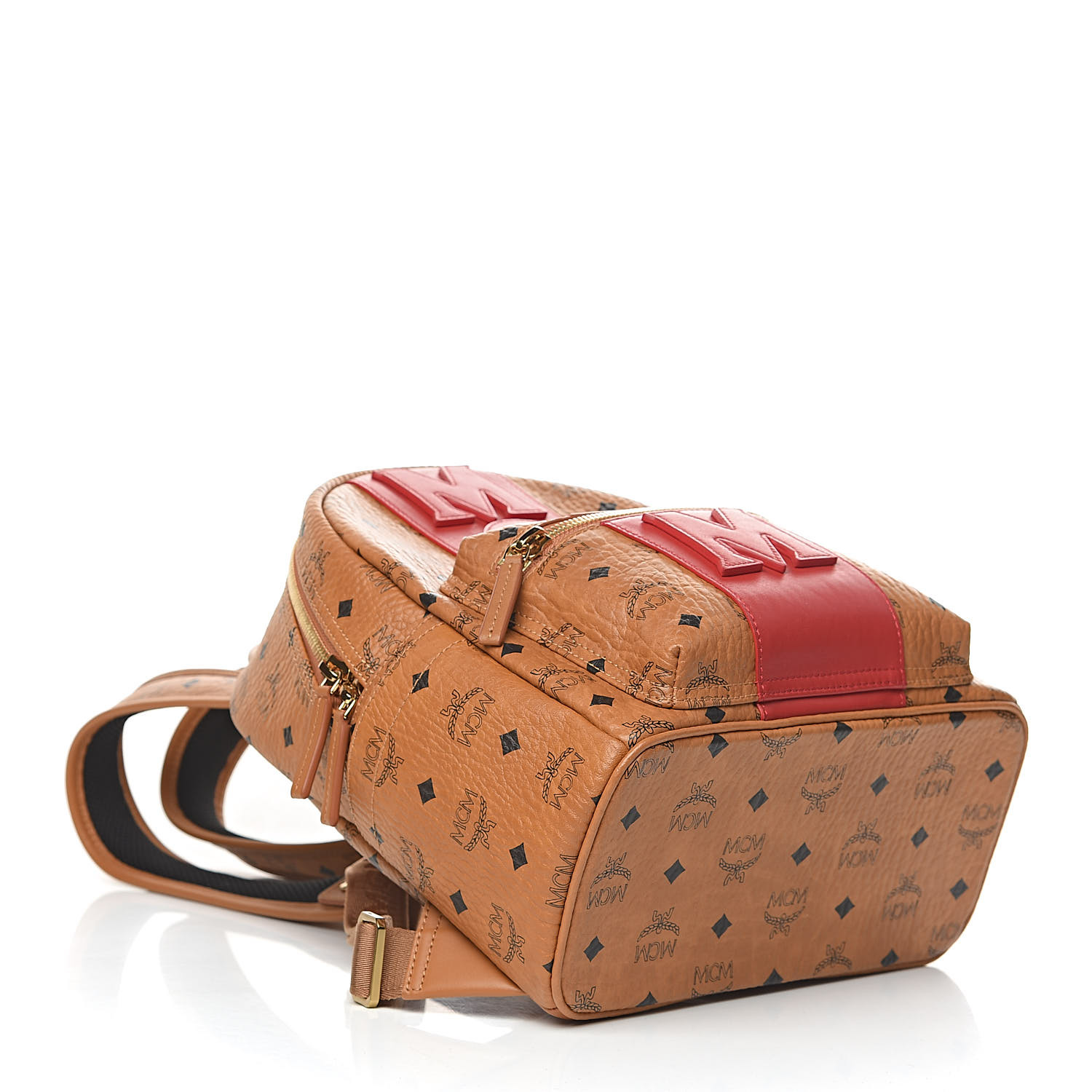 mcm backpack with red stripe