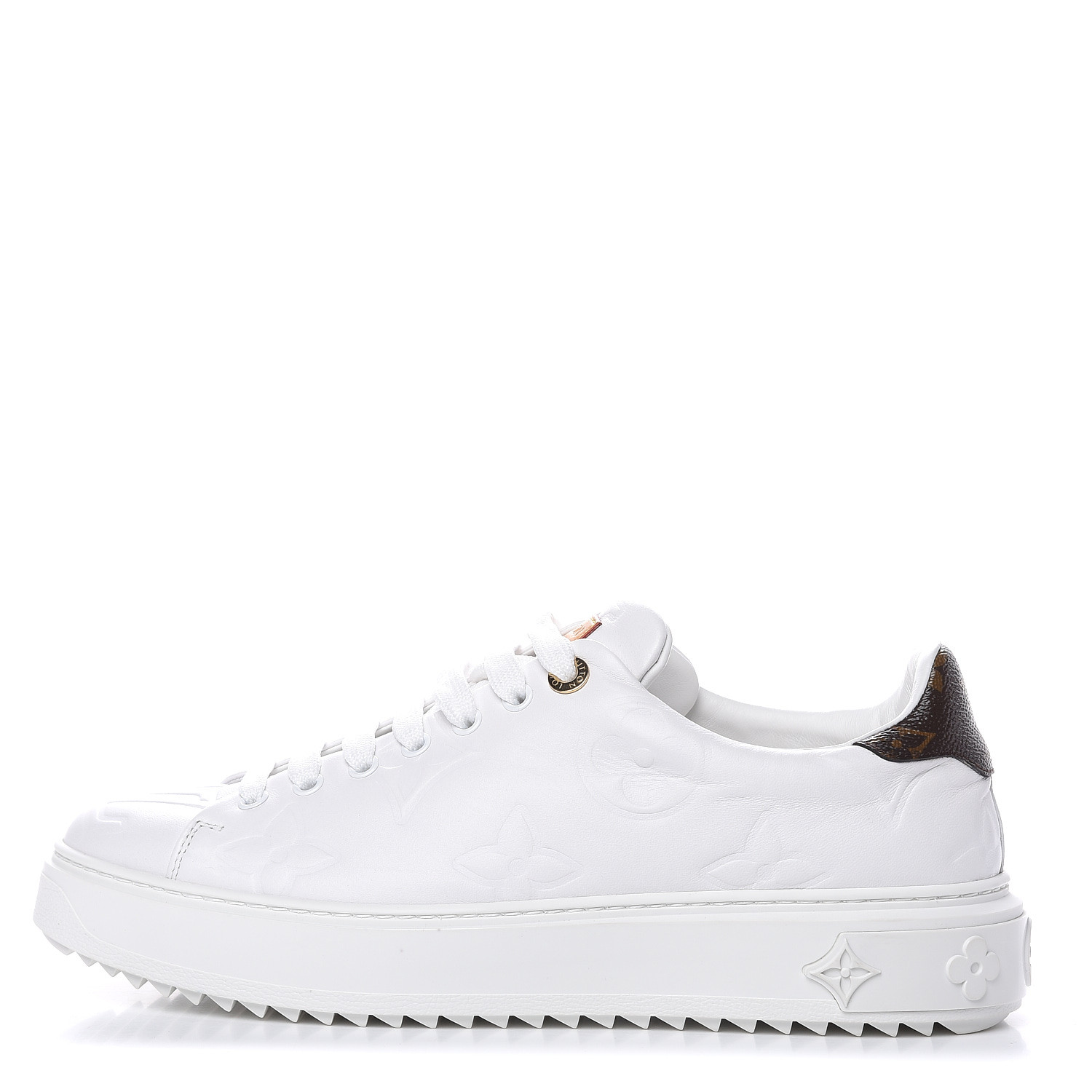 LOUIS VUITTON Monogram Lambskin Womens Time Out Sneakers 40.5 White 480982