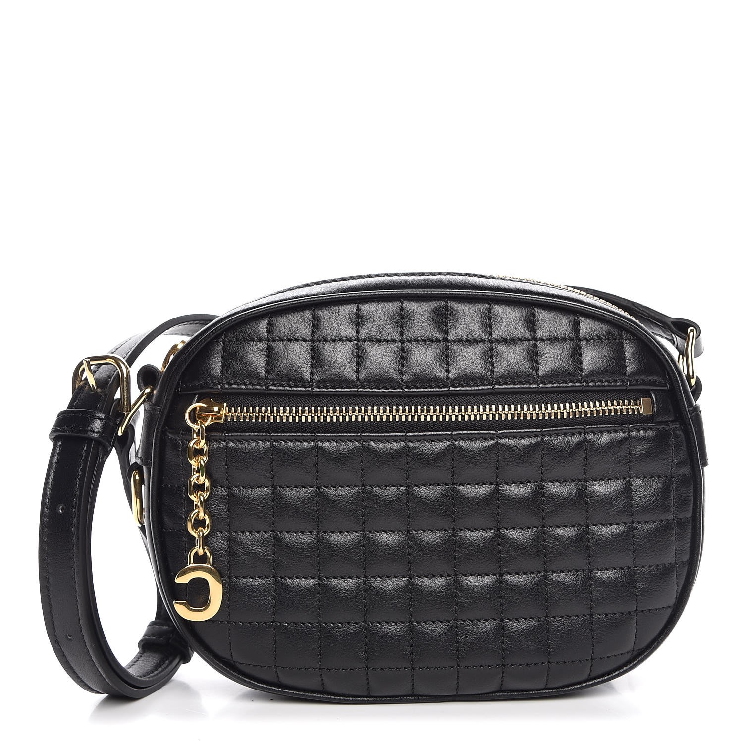 CELINE Calfskin Quilted Medium C Charm Bag Black 340340 | FASHIONPHILE