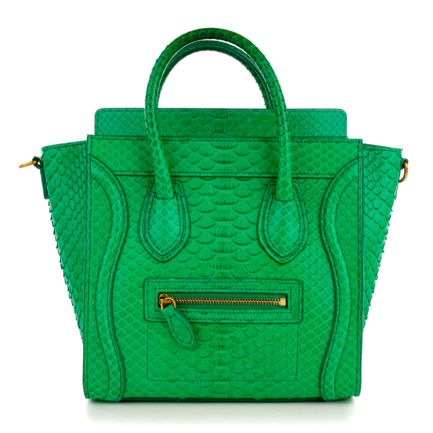 CELINE Python Nano Luggage Grass Green 128854 | FASHIONPHILE