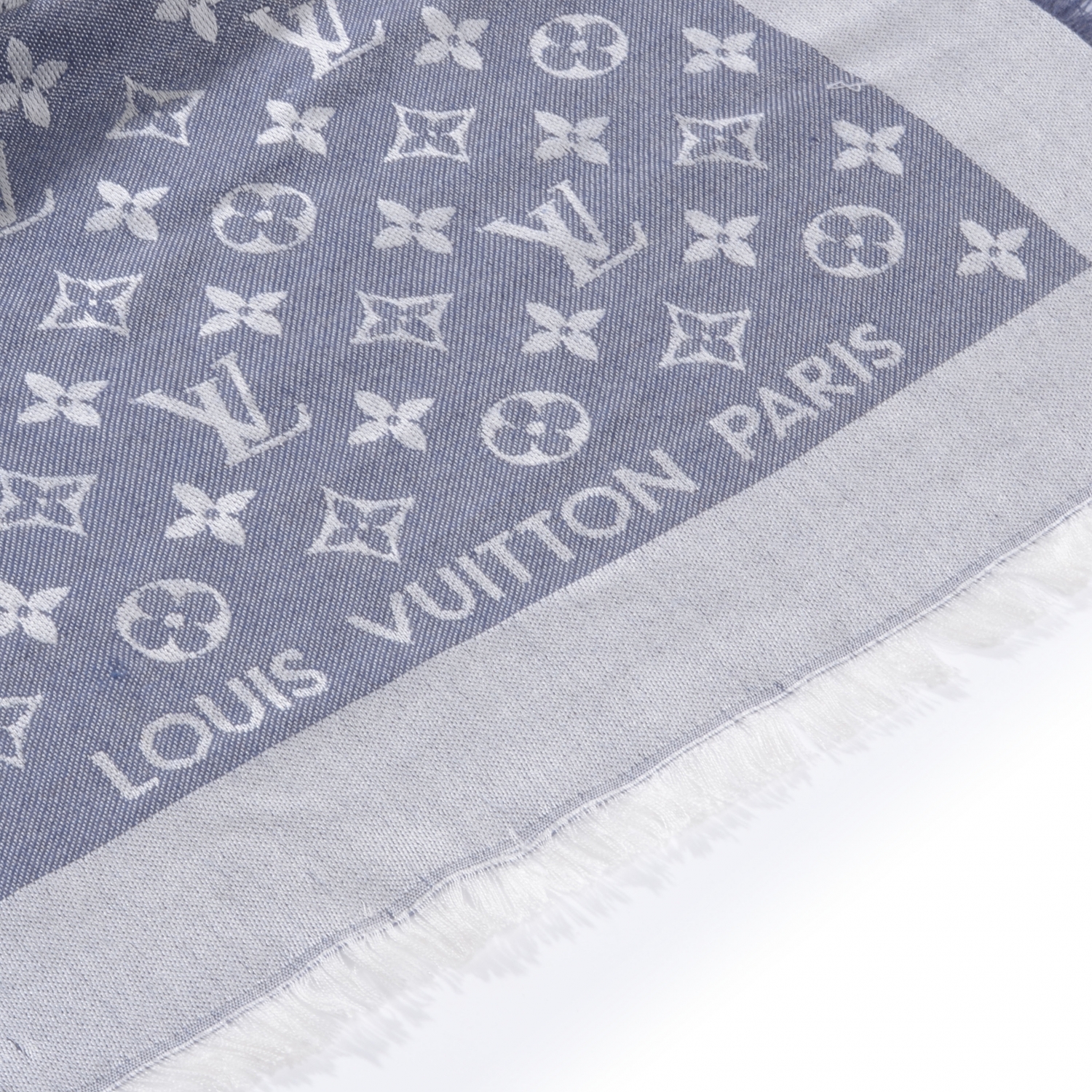 LOUIS VUITTON Wool Silk Monogram Denim Shawl 46605 | FASHIONPHILE