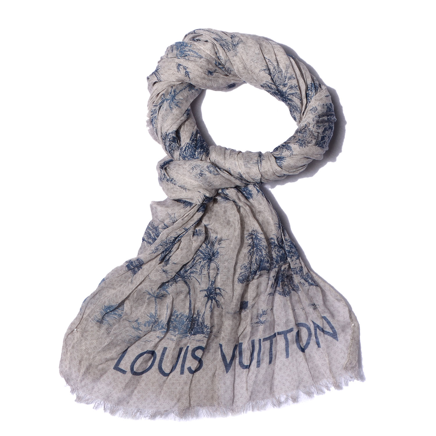 LOUIS VUITTON Cotton Linen Toile Etole De Louis Pareo Blue 62394