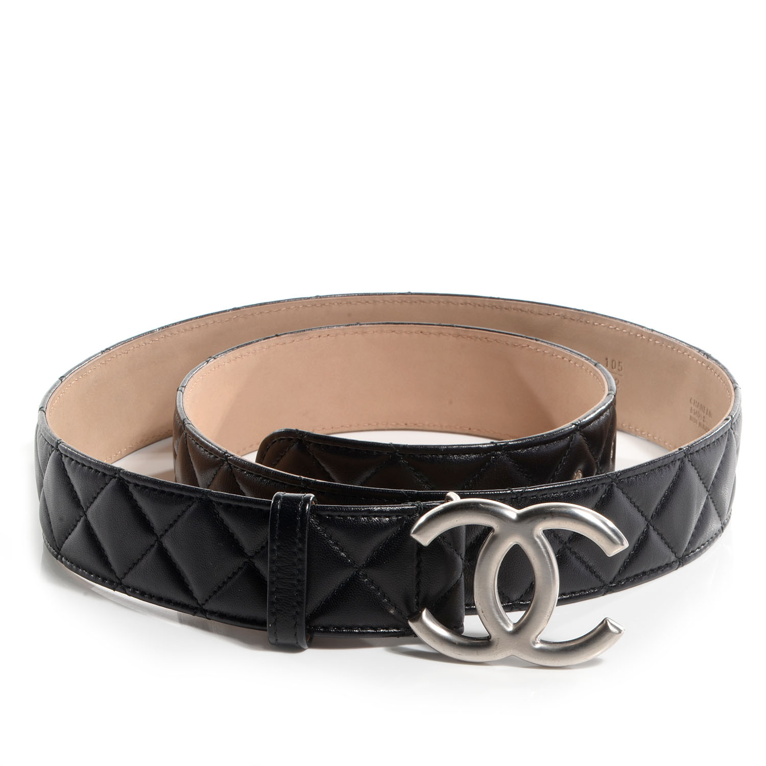 CHANEL Lambskin Quilted CC Belt 105 42 Black 72261