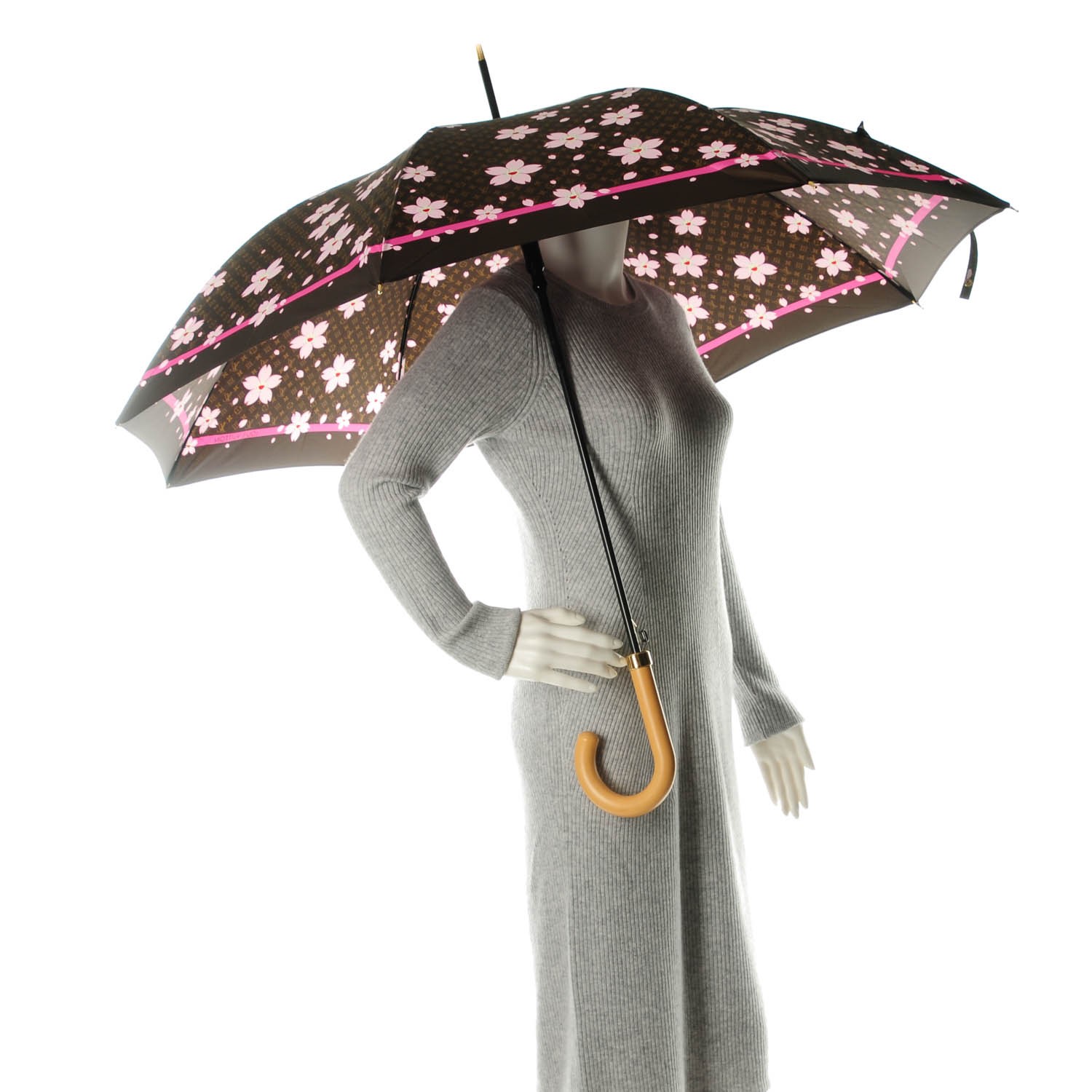 Louis Vuitton Fondation Charcoal Grey Stripe Compact Umbrella Parasol 5LVa1117