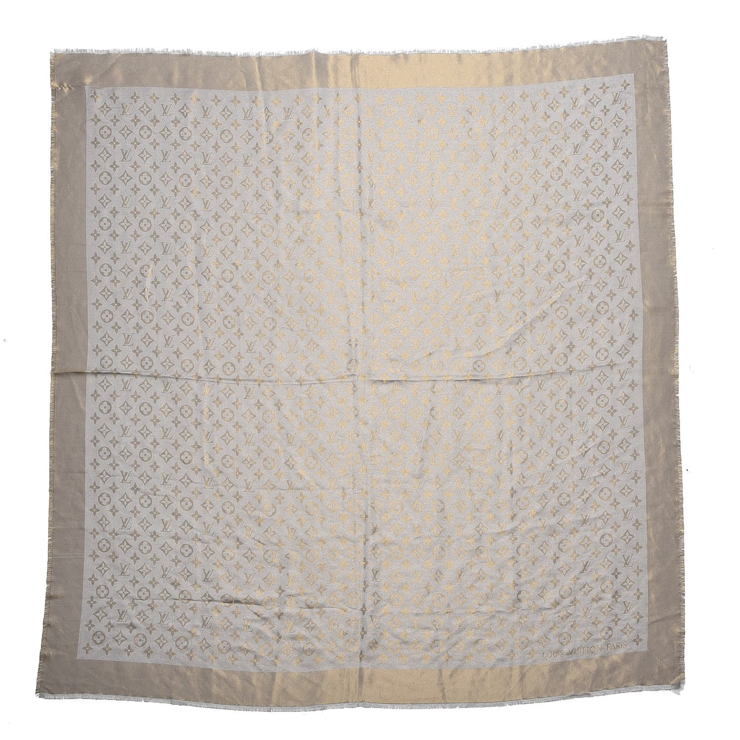 LOUIS VUITTON Silk Lurex Wool Monogram Shine Shawl Charcoal Greige 228806