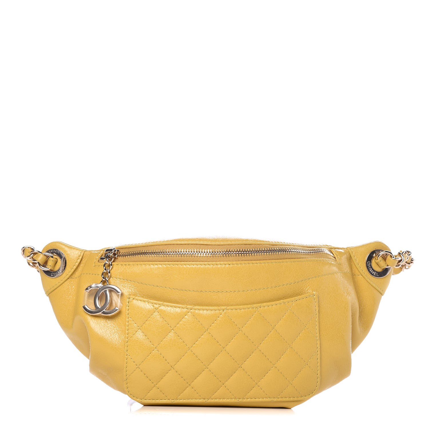CHANEL Crumpled Glazed Lambskin Quilted Waist Bag Fanny Pack Yellow 327712
