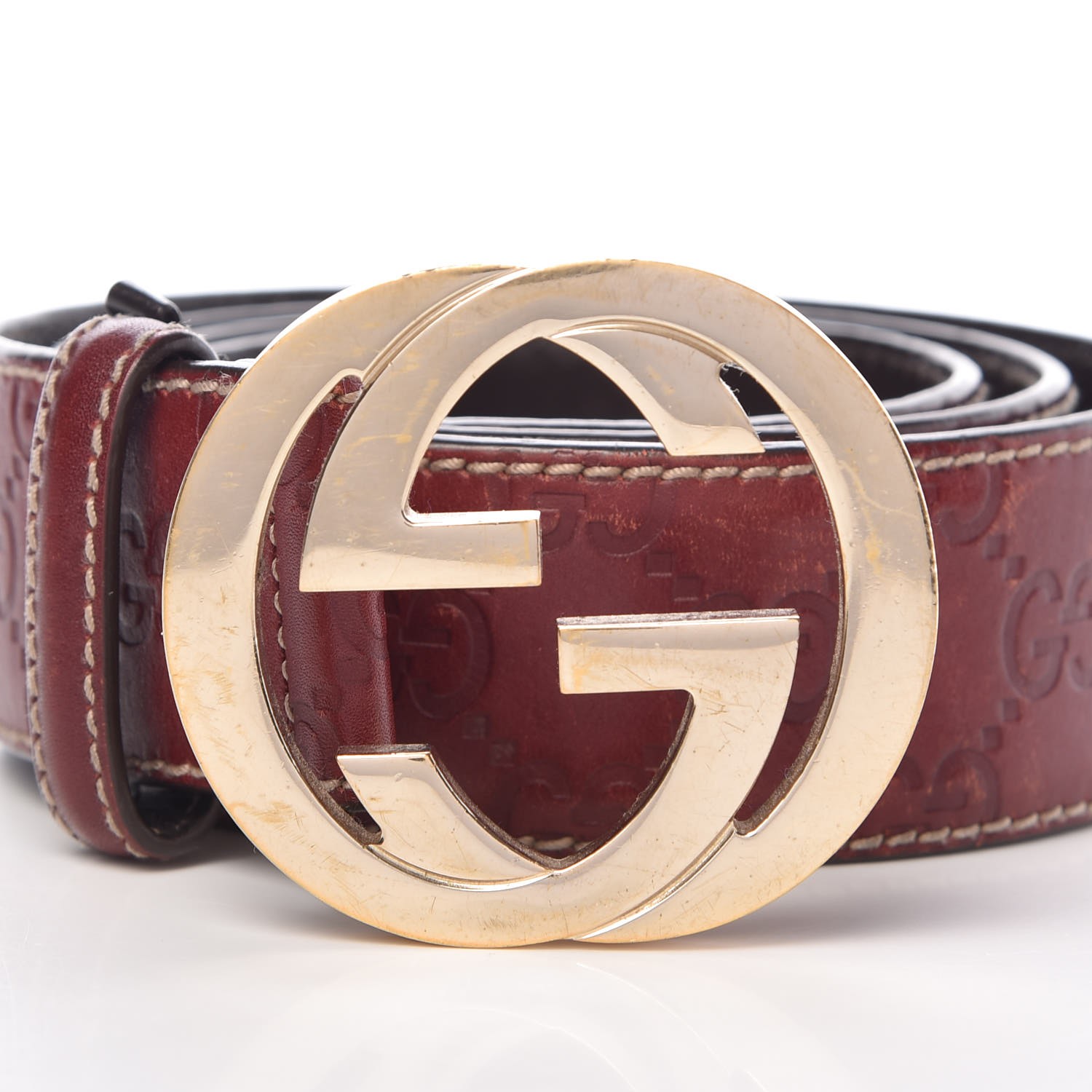 GUCCI Guccissima Interlocking G Belt 95 38 Dark Red 350275