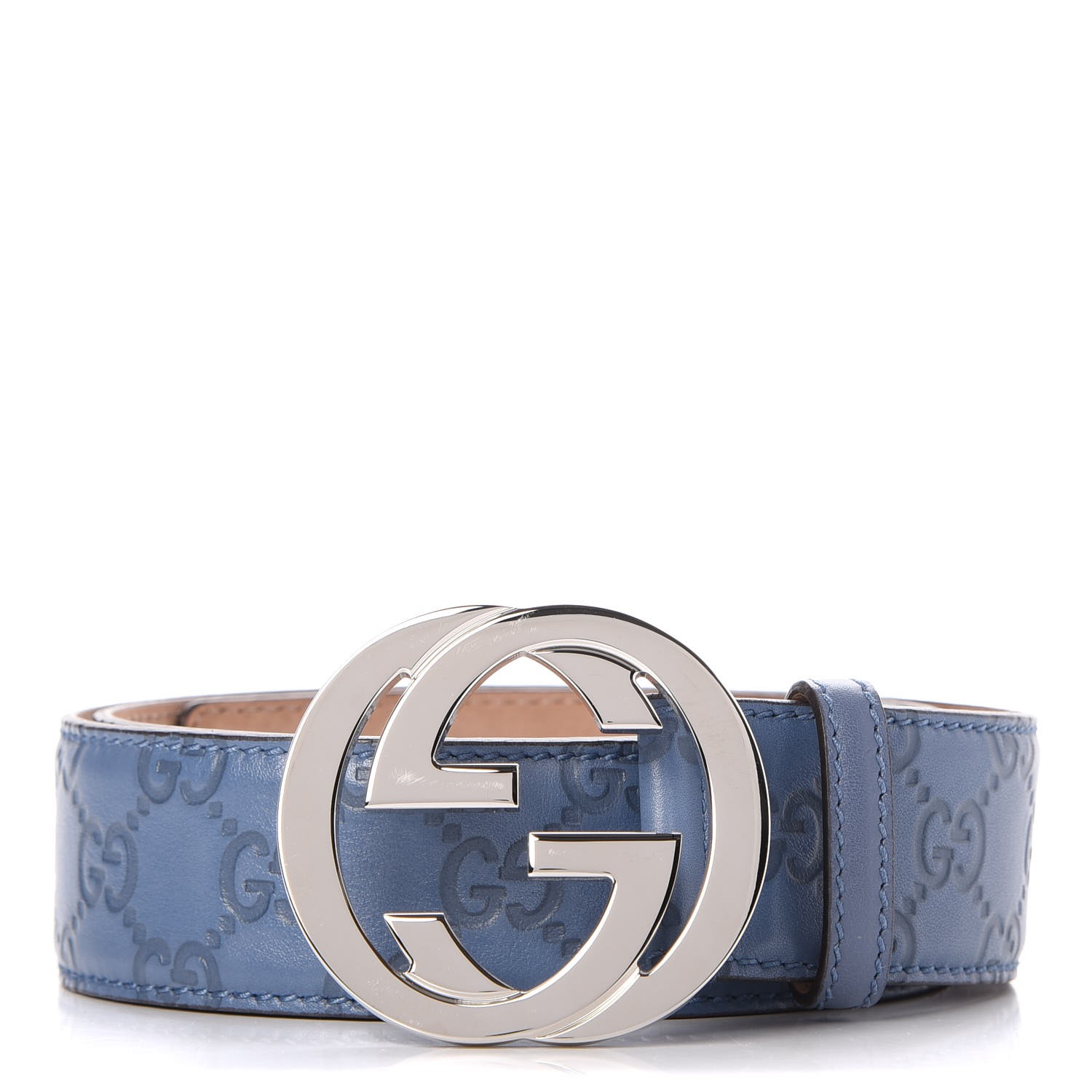 GUCCI Guccissima Interlocking G Belt 95 38 Light Blue 277789
