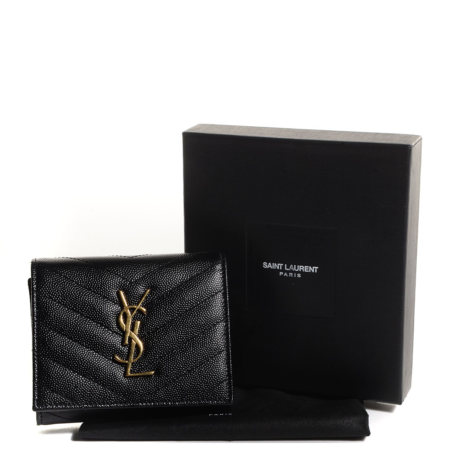 Udelade Opdagelse Krage SAINT LAURENT Grain De Poudre Matelasse Chevron Monogram Compact Wallet  Black 91759 | FASHIONPHILE