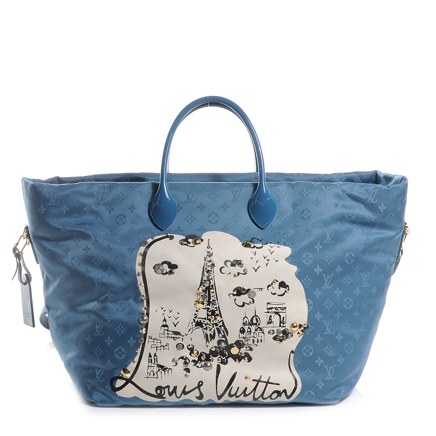 Louis Vuitton Nylon Monogram Nouvelle Vague La Tour Eiffel Beach Bag Turquoise Fashionphile