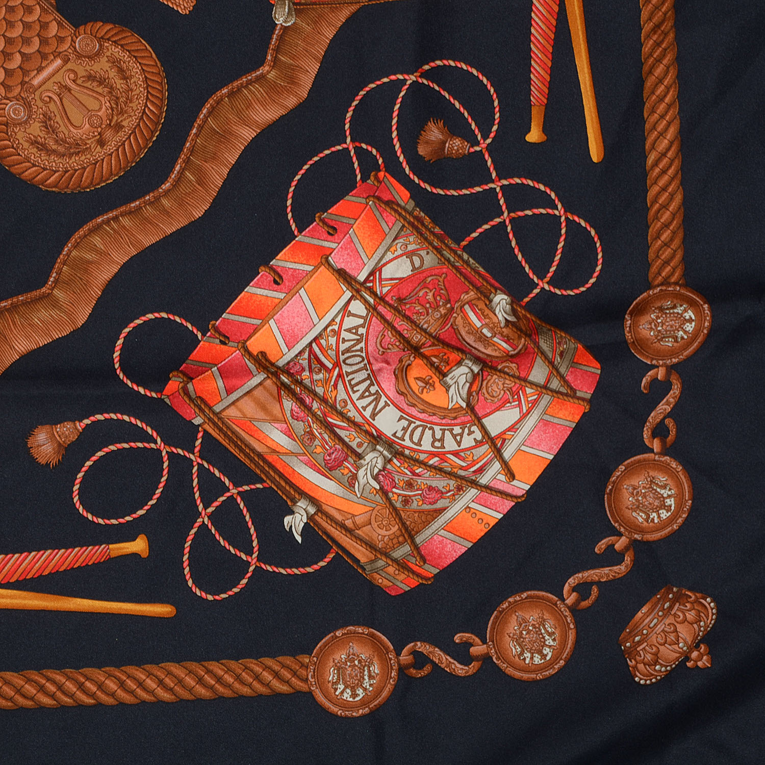HERMES Silk Les Tambours Scarf 90 73599 | FASHIONPHILE