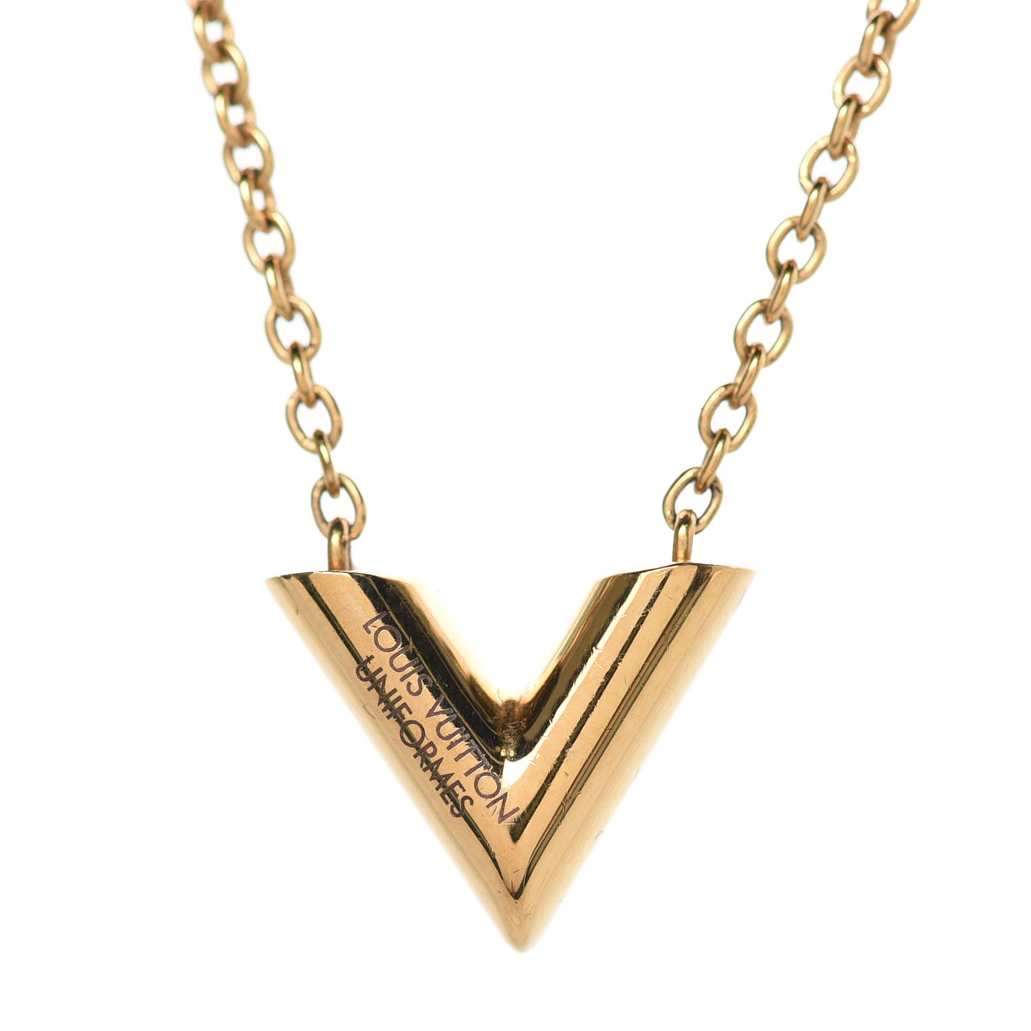 LOUIS VUITTON Essential V Necklace Gold 332660 | FASHIONPHILE