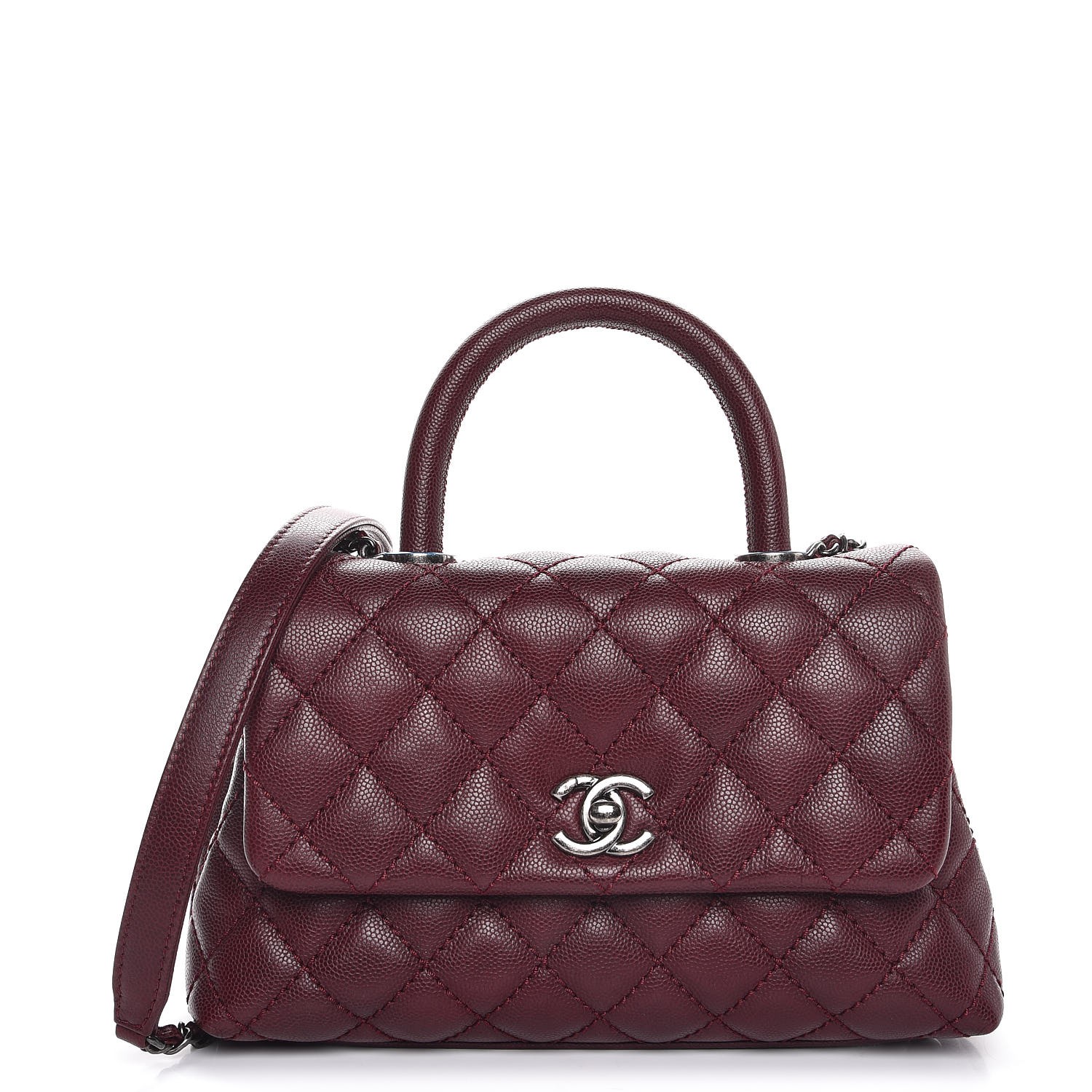 CHANEL Caviar Quilted Mini Coco Handle Flap Burgundy 298617 | FASHIONPHILE