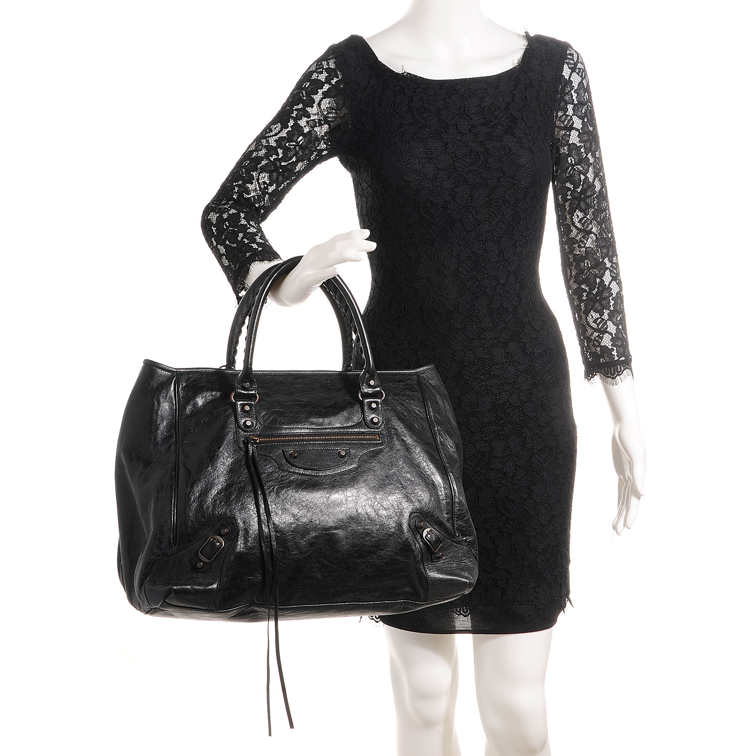 Balenciaga Black Lambskin Leather Large Sunday Tote Bag