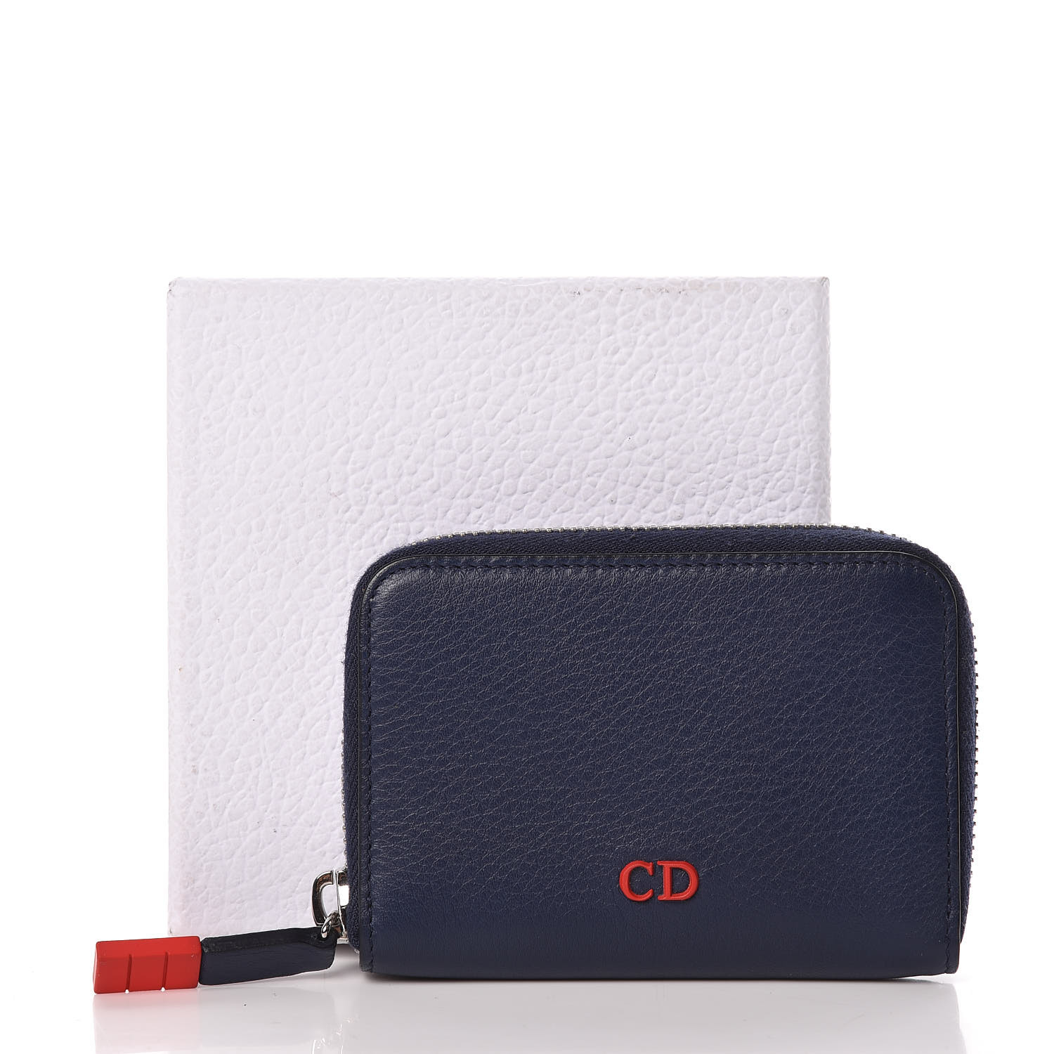 CHRISTIAN DIOR Grained Calfskin Compact Zip Wallet in Blue 424870