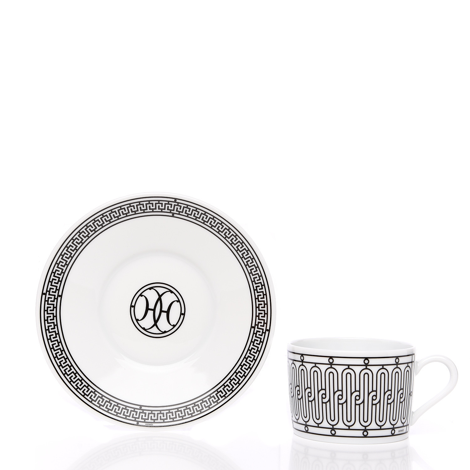 HERMES Porcelain H Deco Tea Cup And Saucer Set Of 2 555100 