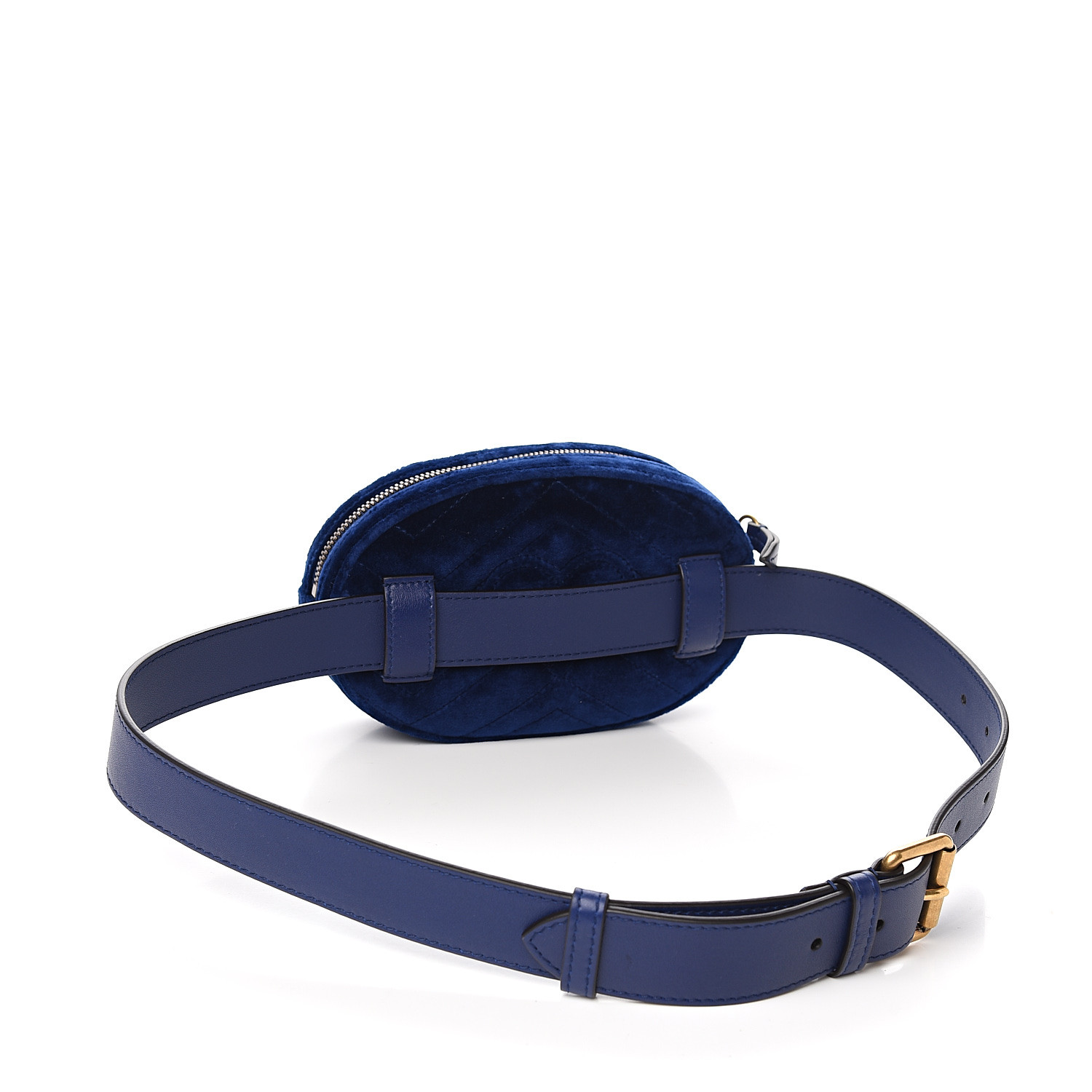 GUCCI Velvet Matelasse GG Marmont Belt Bag 85 34 Cobalt Blue 552164