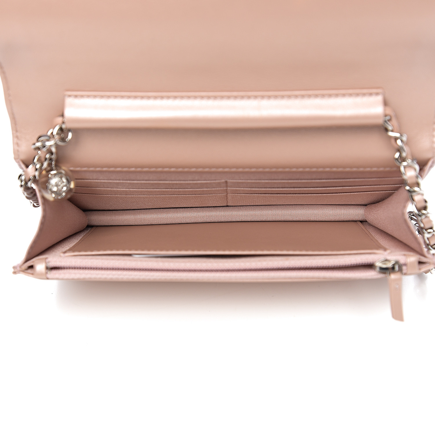CHANEL Goatskin Camellia Embossed Wallet On Chain WOC Light Pink 556406