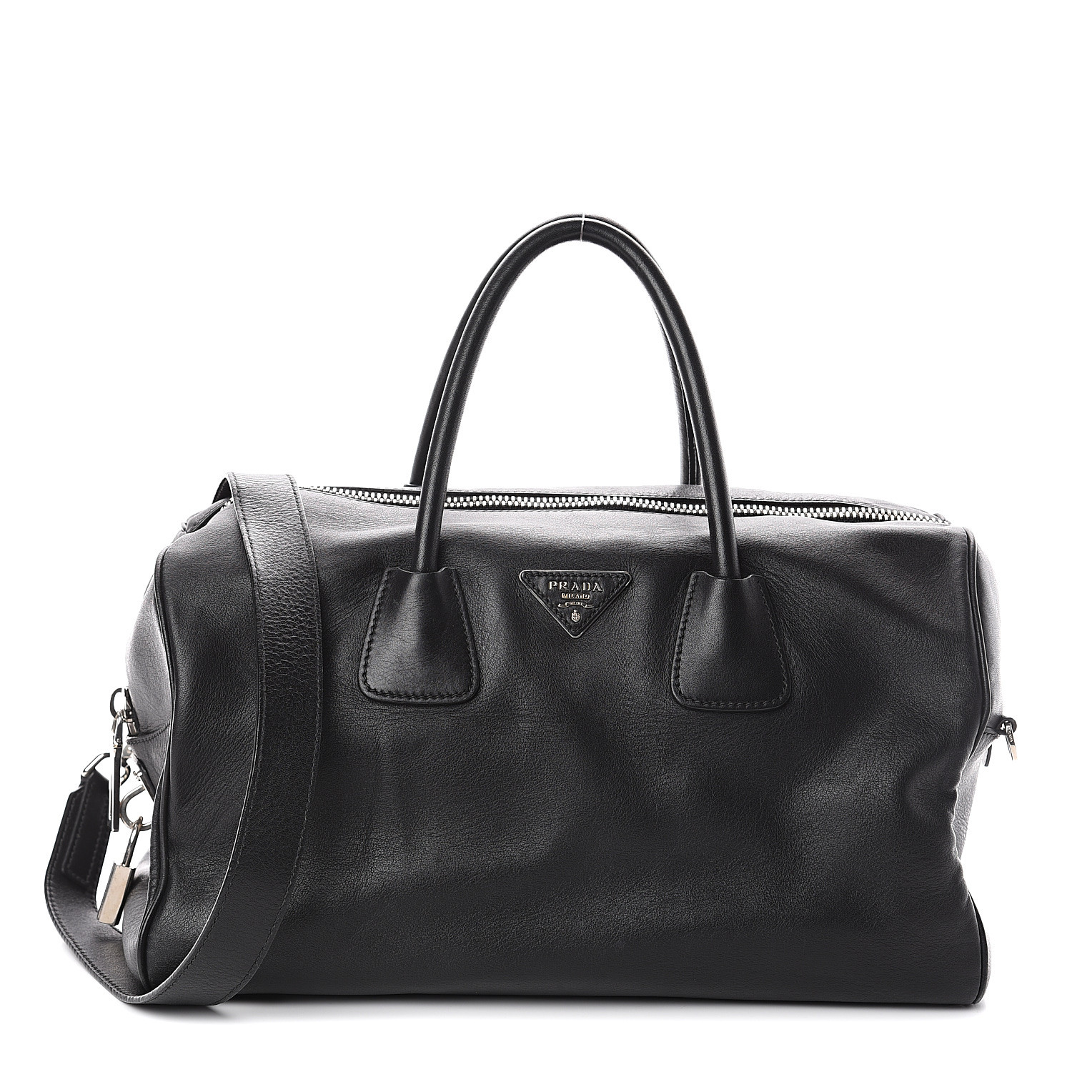 PRADA Soft Calfskin Duffle Travel Bag Black 550341